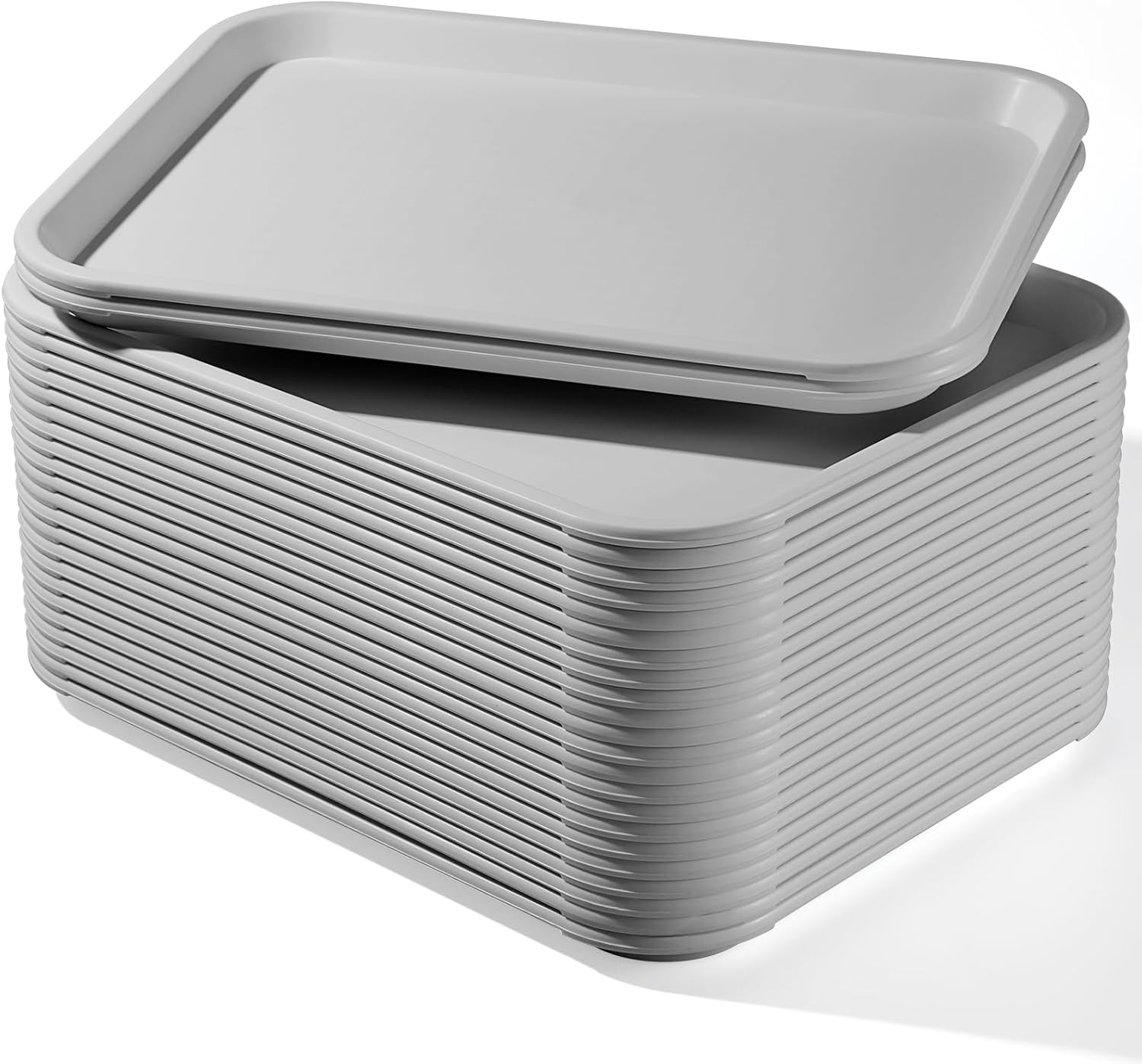 Mifoci 24 bandejas de plástico para comida rápida, color gris, 14 x 11 pulgadas, rectangular, antideslizante, fácil de limpiar, ideal para