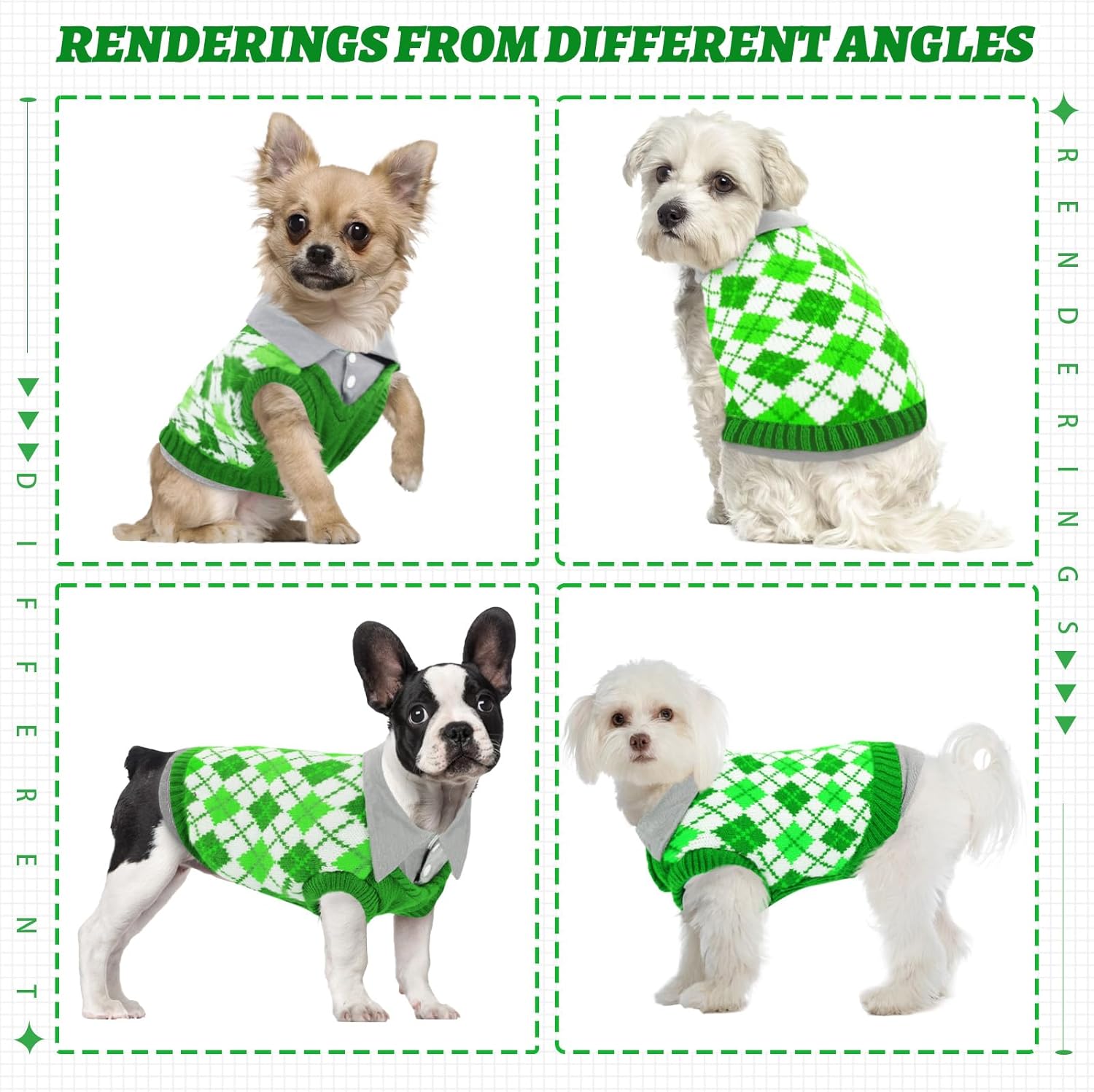 ASENKU Suéter cálido para perro, suéter de punto para cachorros, suéter de invierno suave para perros pequeños, traje de cuello alto a cuadros,