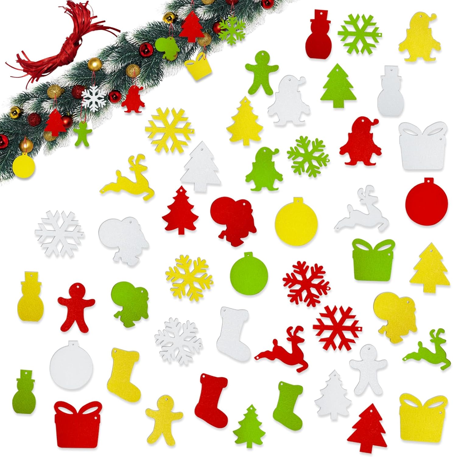 Jtnohx Formas de fieltro, kit de manualidades de 2.8 pulgadas con copos de nieve de fieltro, mini árbol de Navidad, muñeco de nieve, hombre de