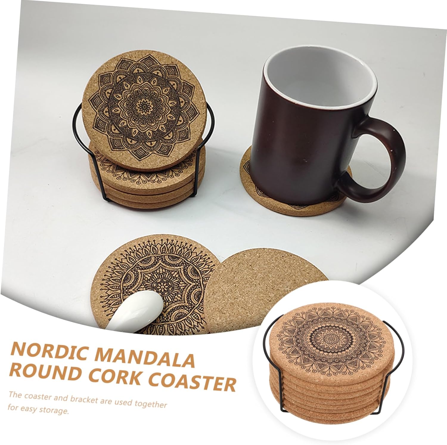 Coaster Cup Holder Set Mandala Art Coasters Coffee Cup Holder Natural Cork Coasters Drink Coasters Round Drinking Cup Cork Round Placemat Hotel Cup