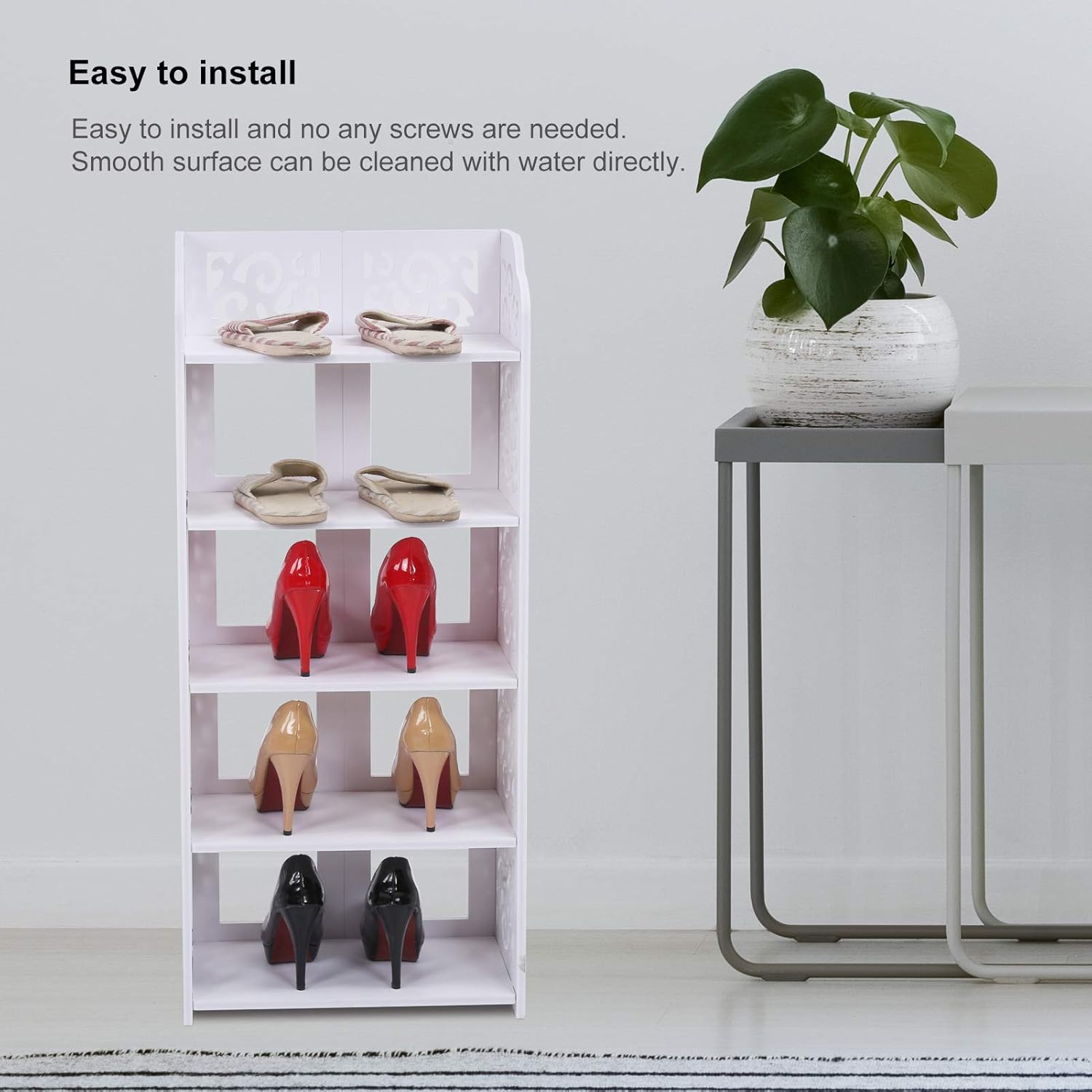 TOPINCN 5 Tier Shoe Rack Organizer with Hollow Out Design White PVC Board Material 90cm Height for Living Room Bedroom Bathroom Office Hallway