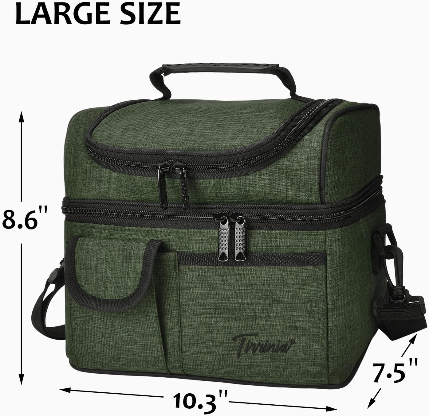 Tirrinia Bolsa de almuerzo aislada, a prueba de fugas, térmica Bento para mujeres y hombres, doble compartimento con correa para el hombro, 10.3 x