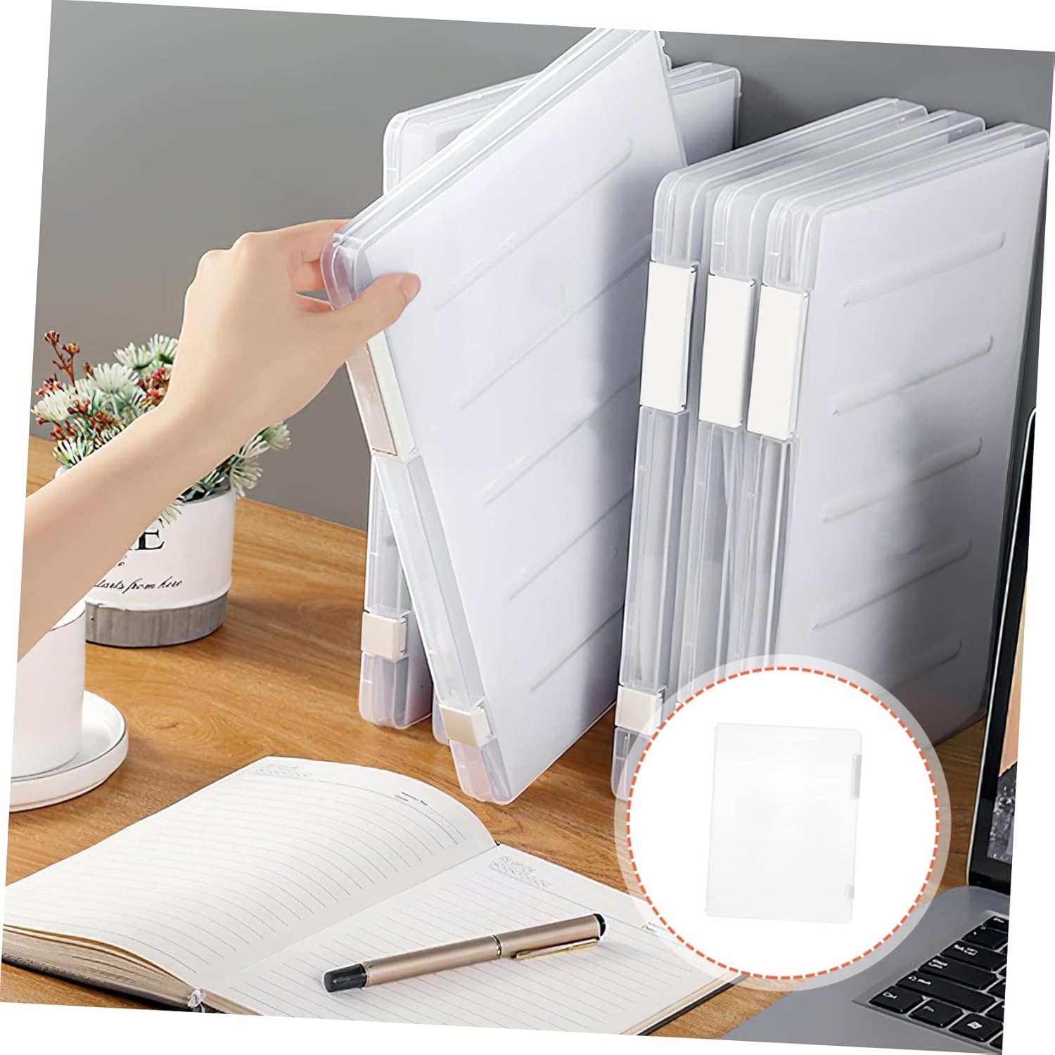 Operitacx Caja de almacenamiento de archivos de escritorio, organizador de papel de escritorio, carpeta de archivos transparente, contenedor de