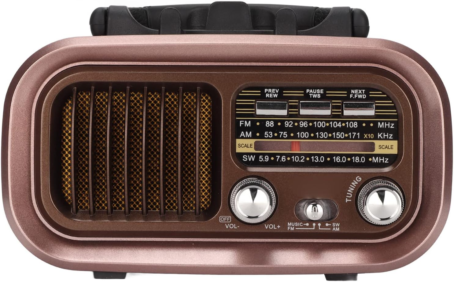 Altavoz de radio vintage Bluetooth, multifuncional de 3 bandas, radio AM FM portátil, reproducción MP3 WMA WAV, diseño retro, ligero y pequeño