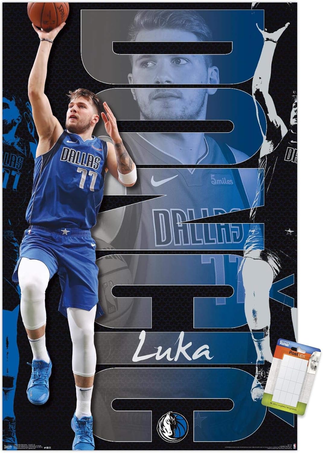 Trends International NBA Dallas Mavericks – Póster de pared de Luka Doncic 19, 22.375 x 34 pulgadas, paquete de póster y montaje prémium