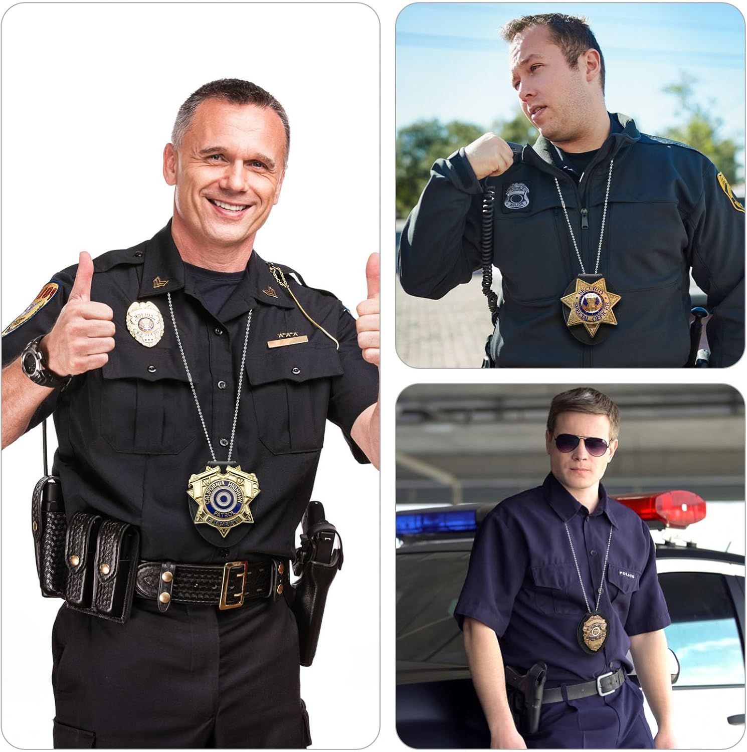 Soporte para placa de policía, soporte para tarjetas de seguridad, de piel de vaca, universal, clip para cinturón, clip de metal y cadena incluidos