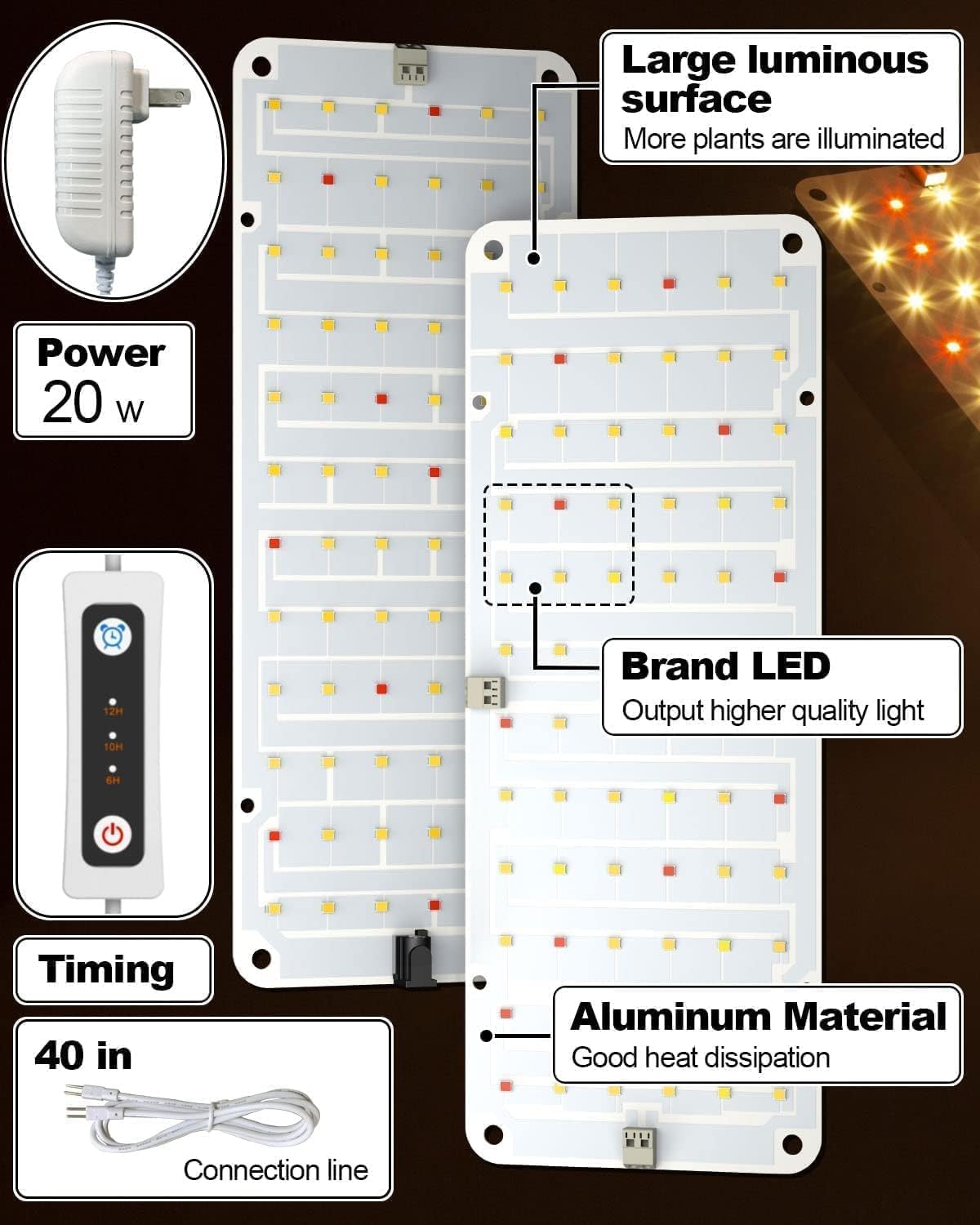 DOMMIA Luces de cultivo para plantas de interior, paquete de 3 luces LED de espectro completo con temporizador de encendido y apagado automático,