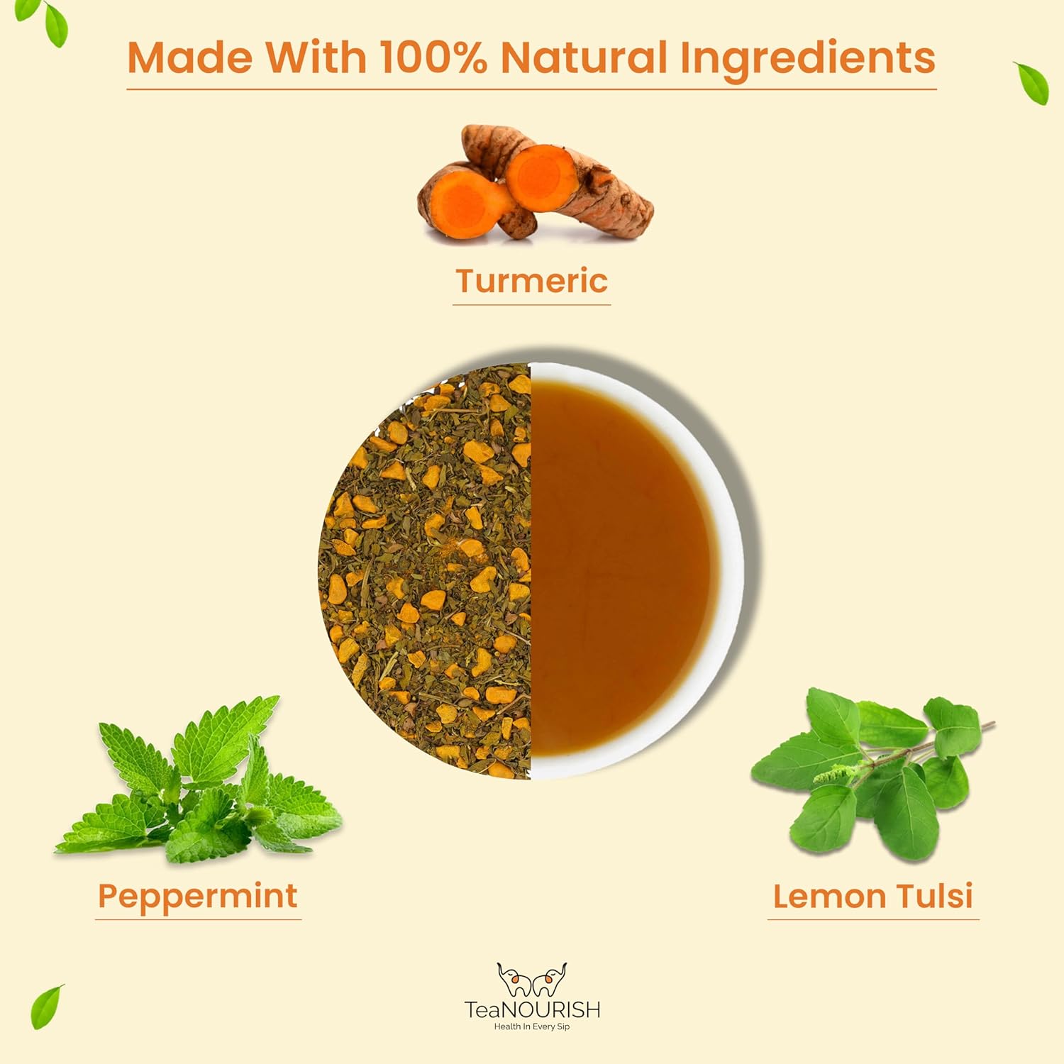 TeaNOURISH Té de hierbas Tulsi de menta y cúrcuma  Superalimentos indios  Mezcla de cúrcuma, tulsi y menta  Apoyo inmunológico  Ingredientes 100%