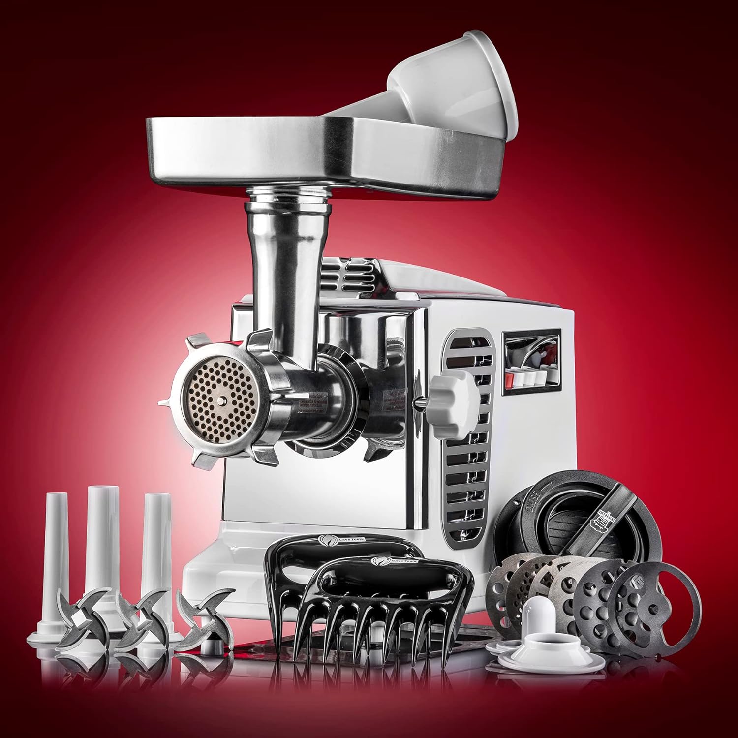 STX Turboforce II “Platinum” – Molinillo eléctrico de carne y relleno de salchichas 6 placas de molienda, 3 cuchillas SS, 3 tubos de salchicha,