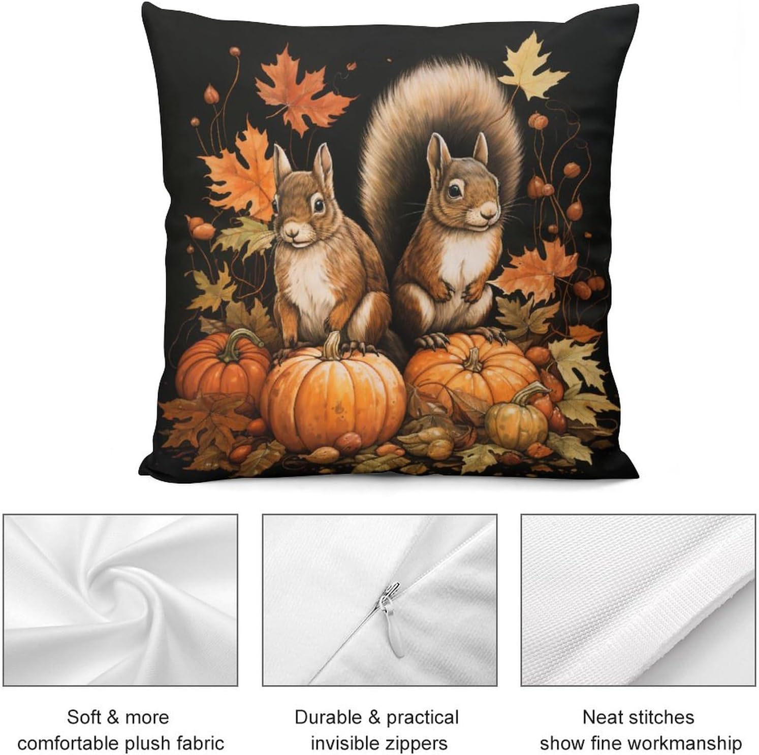 Fundas de almohada de calabaza de ardilla, hojas de arce, cojines decorativos para sala de otoño, Acción de Gracias, calabaza, terciopelo, suave,