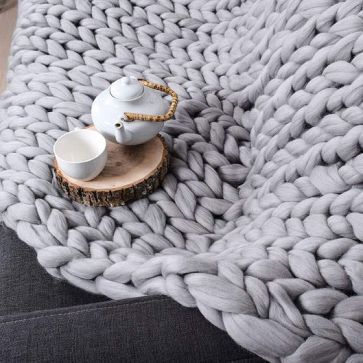 Manta Inverse Growth de punto, gruesa, hecha a mano, de lana tejida, para dormitorio, decoración de cama, para silla, tapete, para mascotas