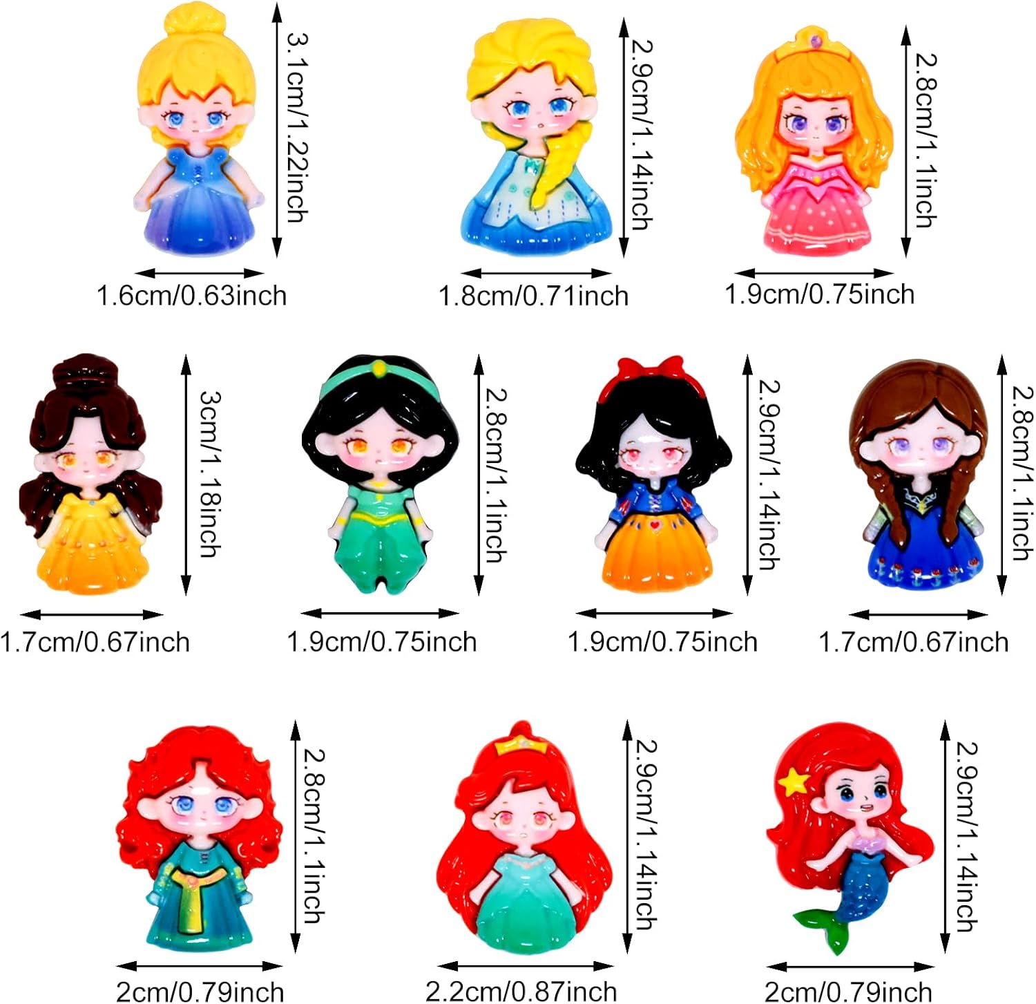 Honbay 40 dijes de resina con parte trasera plana de princesas de dibujos animados, lindos encantos de limo para niñas, adornos de resina de