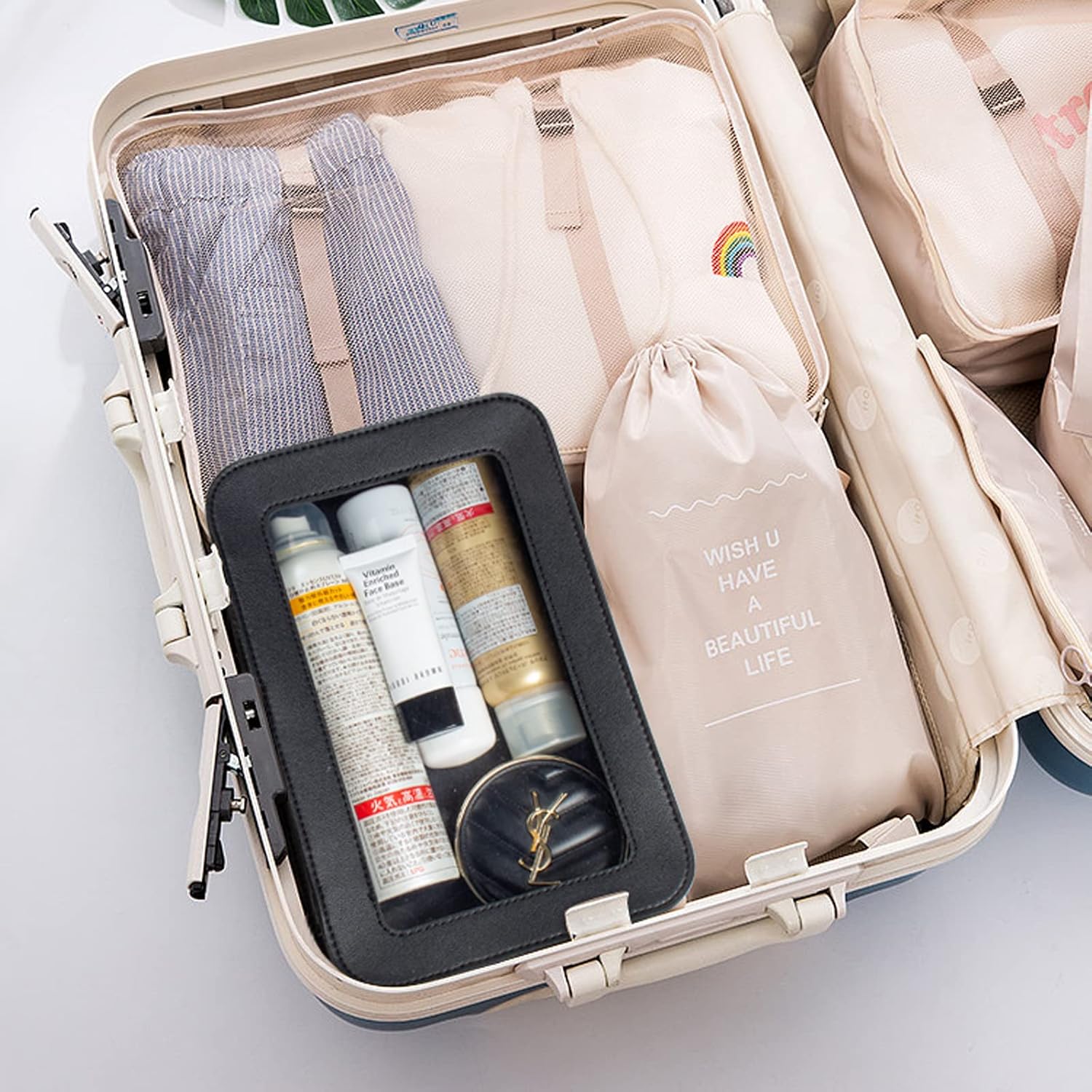 Bolsas de maquillaje transparentes, bolsa de aseo aprobada por la TSA con cremallera, organizador de maquillaje transparente para equipaje de mano,