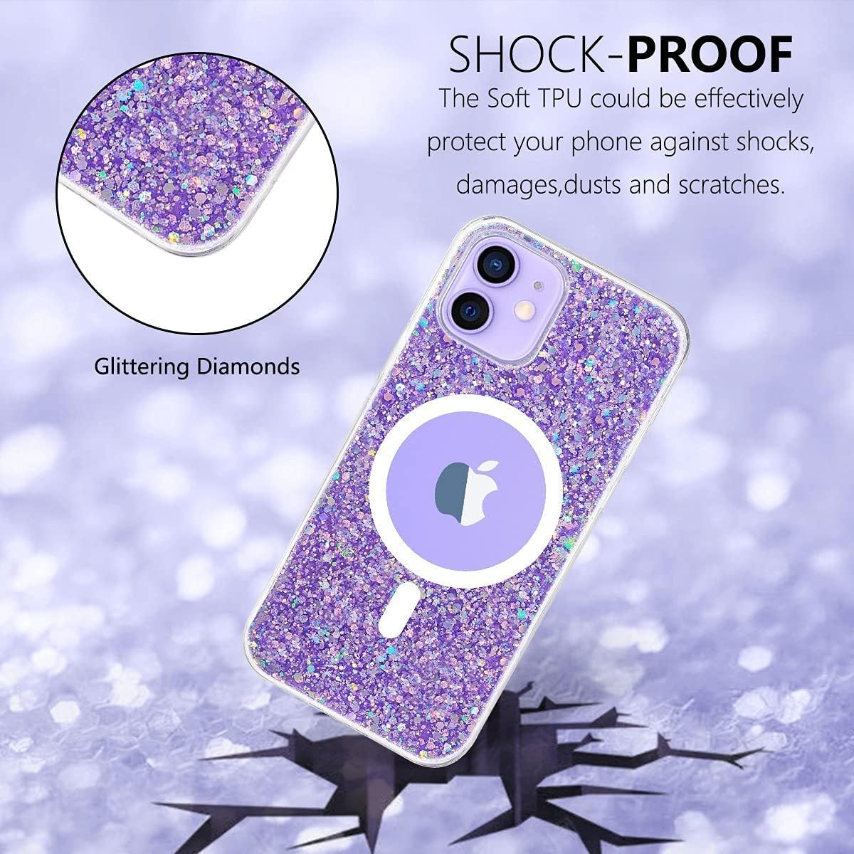 ESTPEAK Funda magnética brillante para iPhone 12 Pro compatible con MagSafe bonito diseño de purpurina brillante estética delgada a prueba de golpes