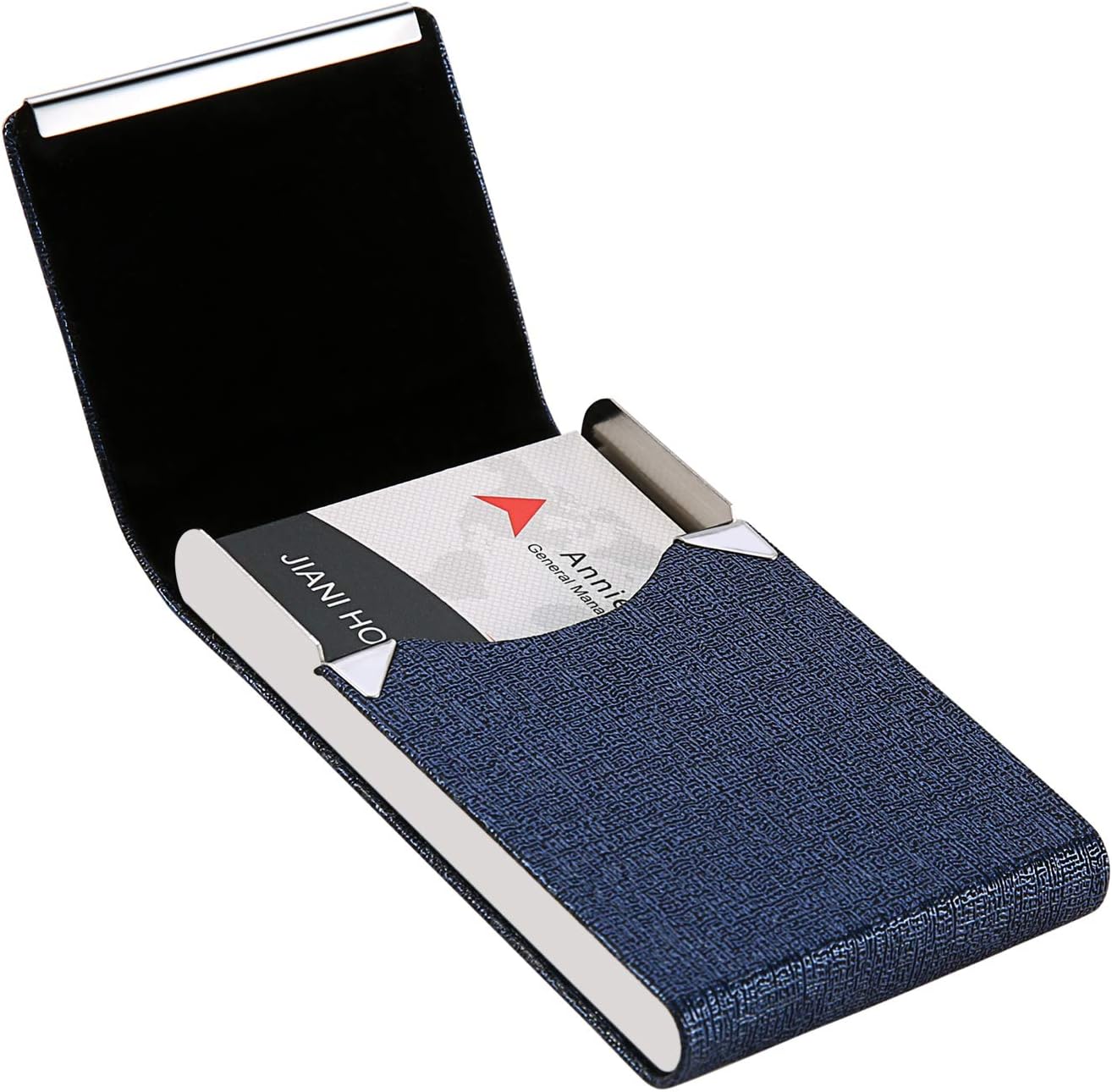 Tarjetero con diseño ultra delgado, funda para tarjetas de visita con piel sintética de alta calidad, bolsillo para trajes, tarjetero metálico para