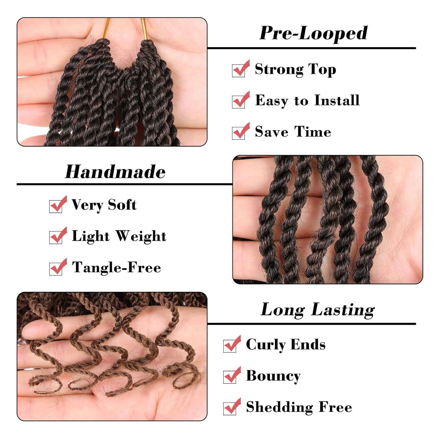 Leeven Pelo de ganchillo senegalés ondulado de 12 pulgadas, 8 paquetes de trenzas de ganchillo cortas color marrón degradado, trenzas de ganchillo