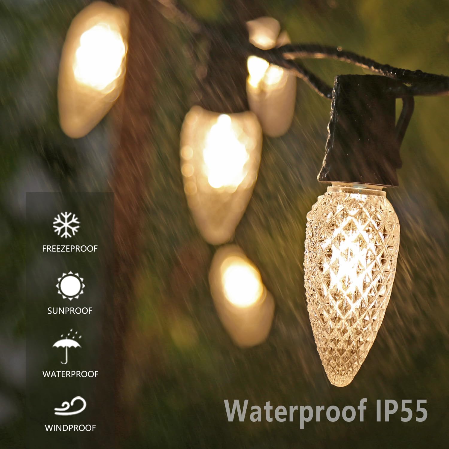 Paquete de 25 bombillas LED de repuesto de luces de Navidad C9, bombillas LED C9 de plástico inastillables e impermeables para tiras de luces al