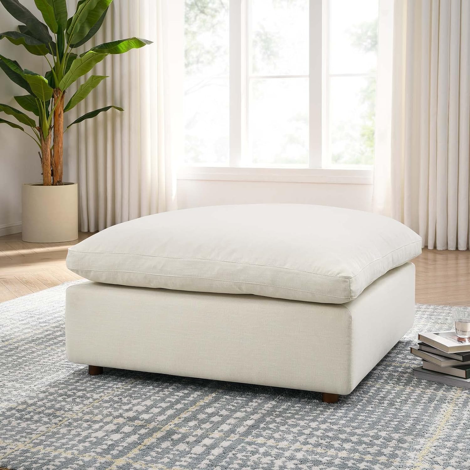 Modway Sofá modular Commix Sofá seccional tapizado con relleno de plumón otomano en beige claro