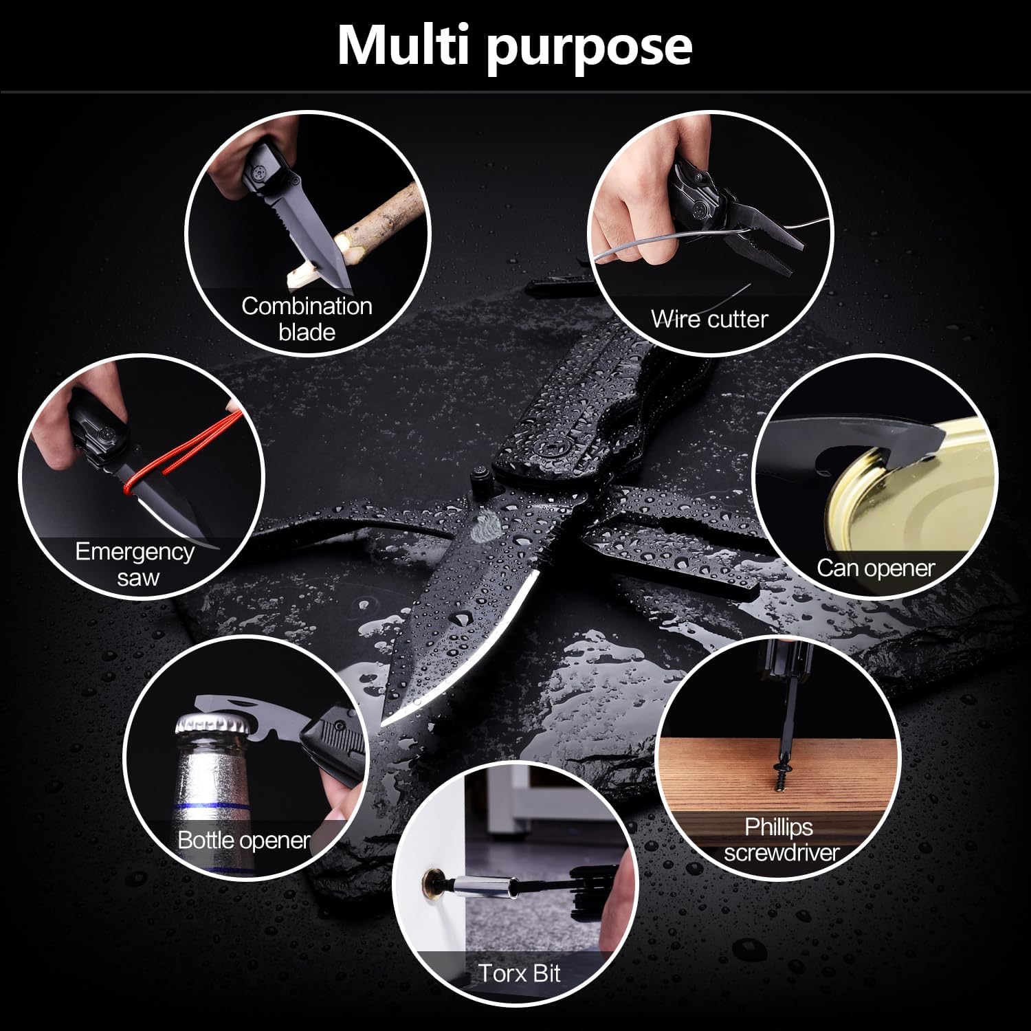 Juego de cuchillos de bolsillo multiherramienta 14 en 1, alicates tácticos multiherramienta con funda de nailon para exteriores, campamento, pesca,