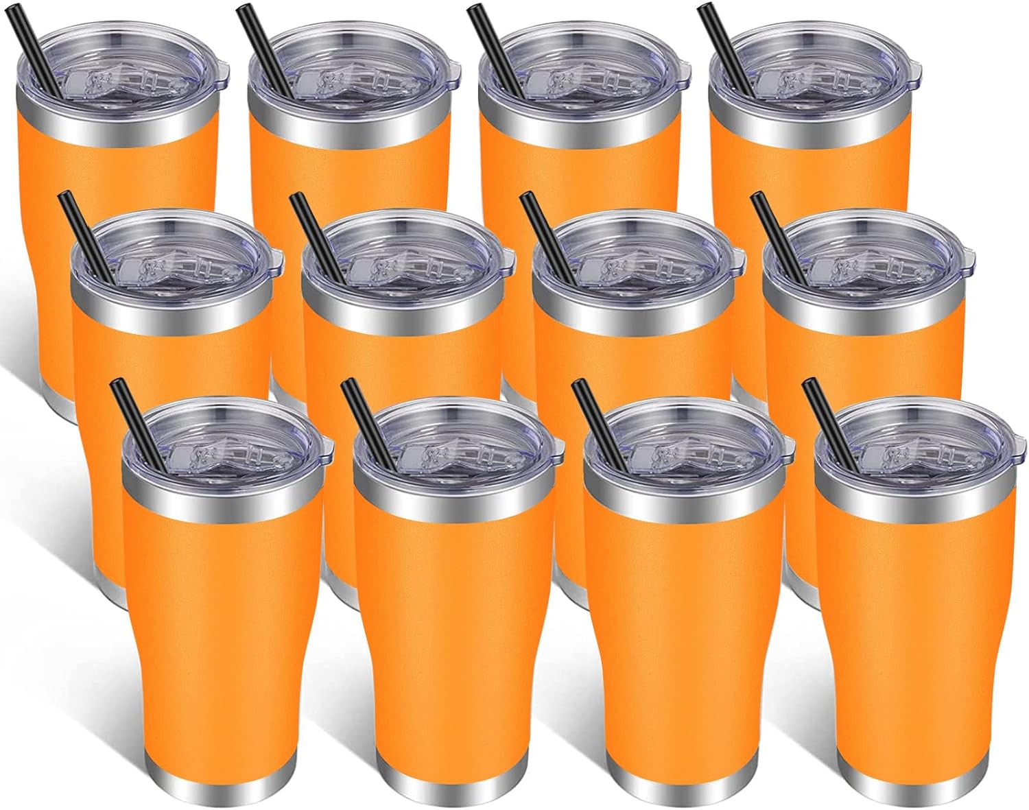 VEGOND Vaso de acero inoxidable de 20 onzas con tapa y popote aislado al vacío, taza de café de viaje de doble pared (paquete 12 naranja)