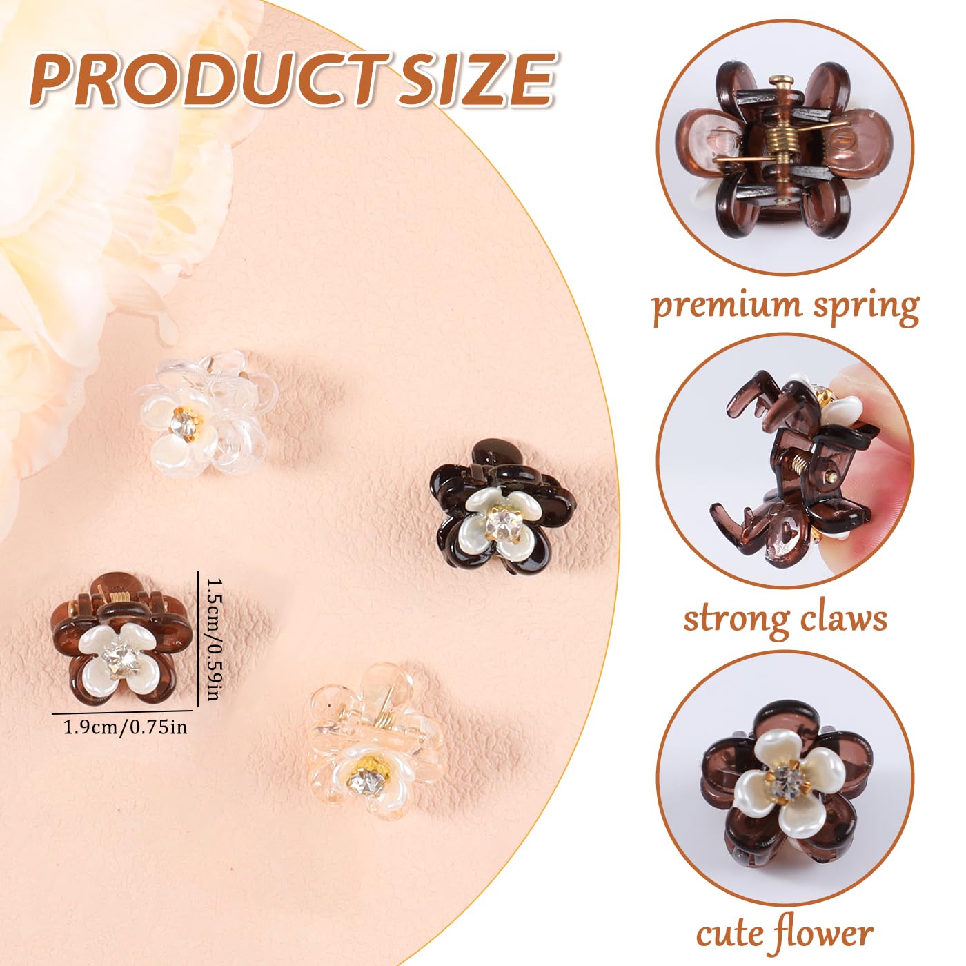 CWJCYTNSN 16 pinzas para el pelo de flores pequeñas para mujeres y niñas, pinzas de plástico de 0.6 pulgadas, bonitas abrazaderas de flores para