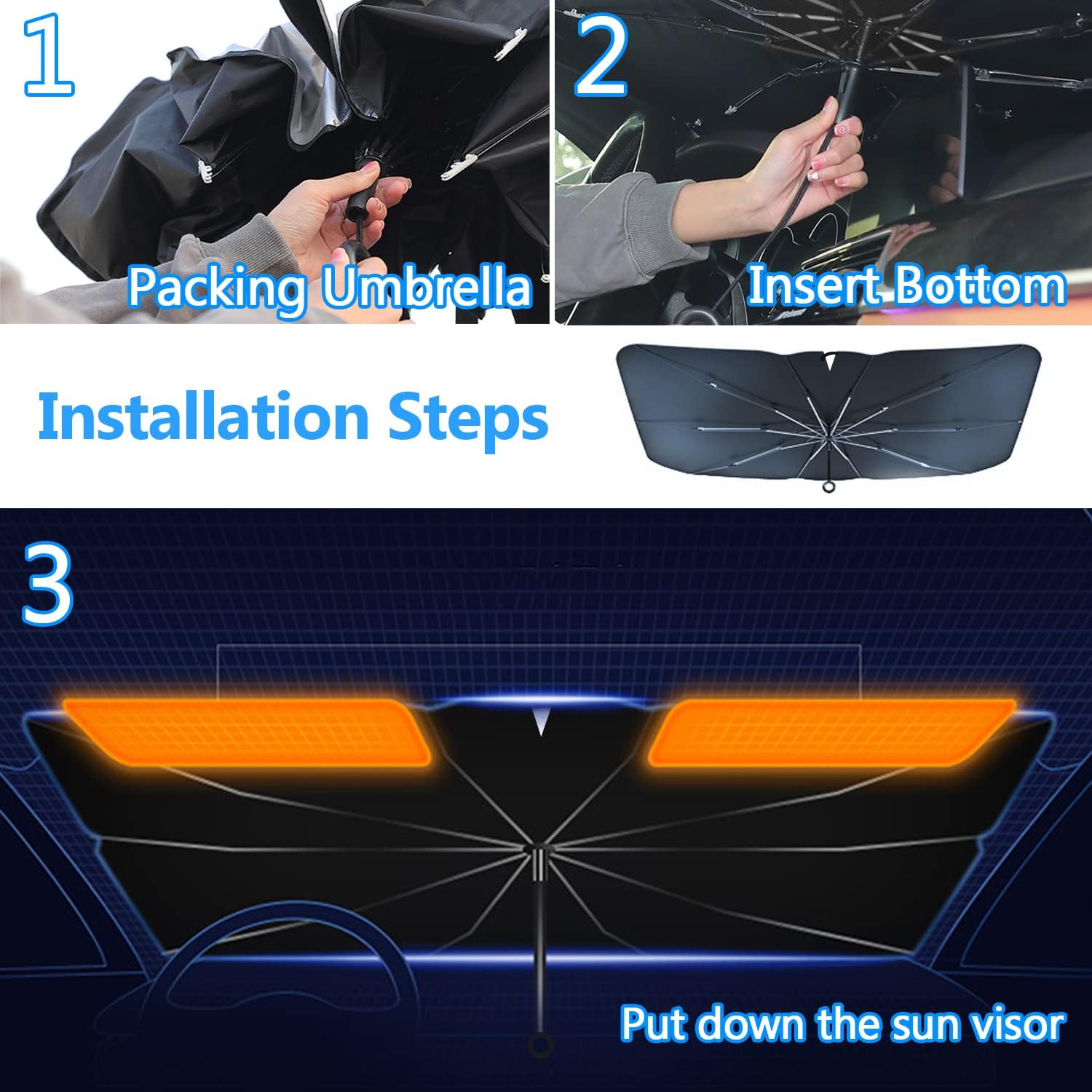 Parasol mejorado para parabrisas de automóvil, parasol para ventana delantera, sombrilla con brella, protector para SUV, modelo Te-s-l-a, accesorios