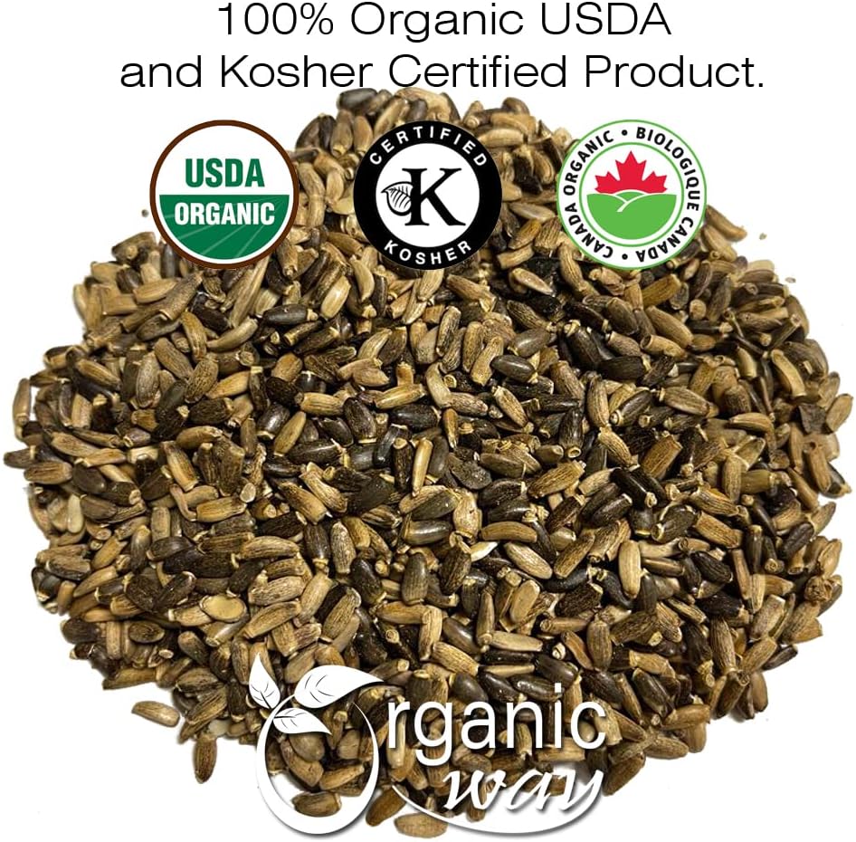 Organic Way Semillas enteras de cardo mariano (Silybum marianum)  Cosecha silvestre europea  Certificado orgánico y Kosher  Veganas, sin OMG y sin