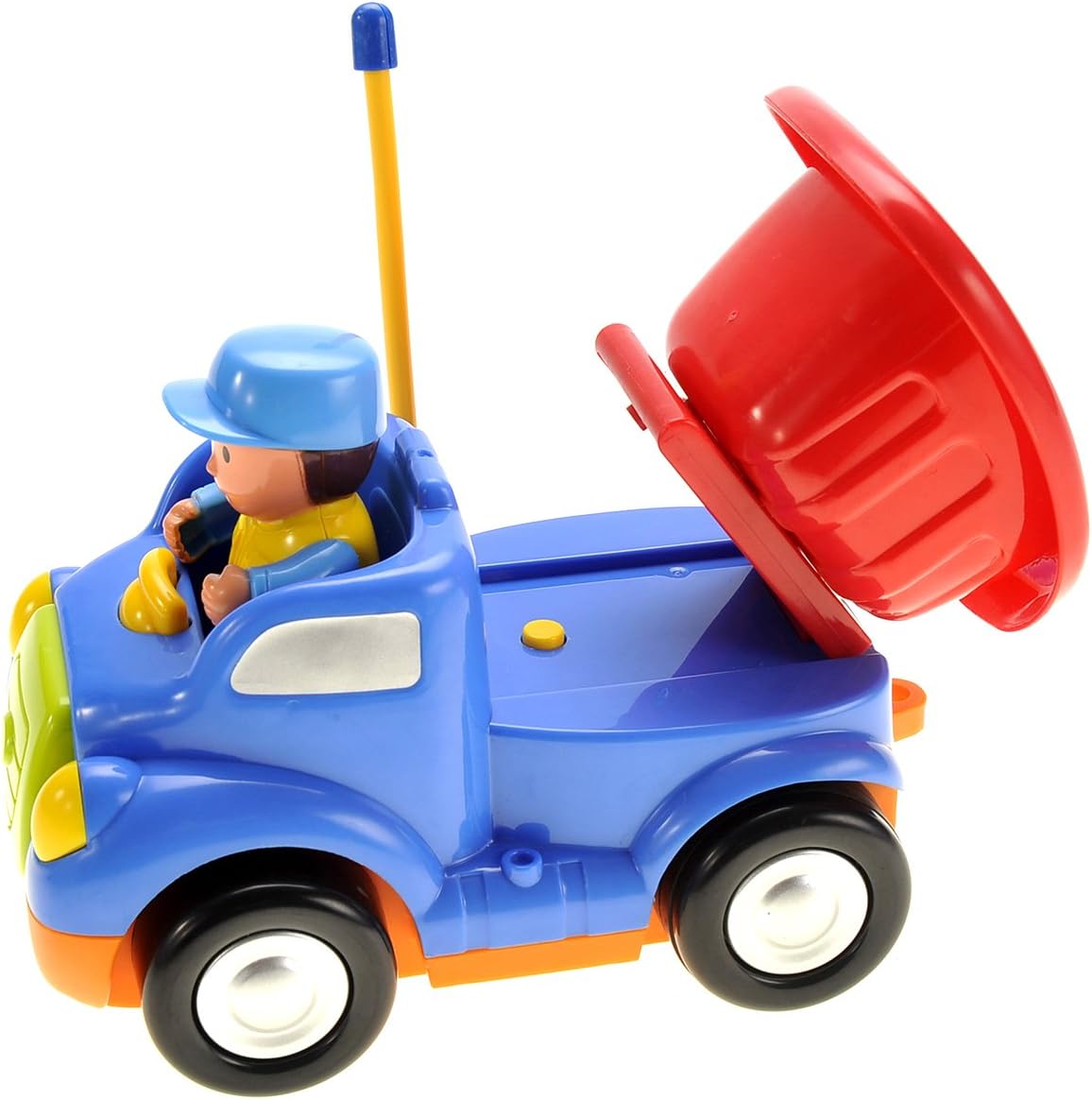 PowerTRC Camión de control remoto de radio de dibujos animados  Coche de construcción RC lindo con música y luz para niños pequeños (azul)