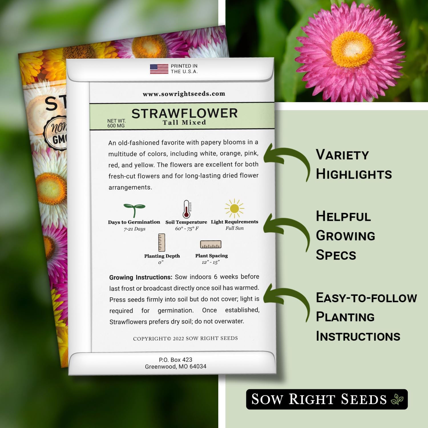 Sow Right Seeds – Semillas altas de fresa mixta – Paquete de reliquia sin OMG con instrucciones para cultivar – Hermoso para plantar en tu jardín de