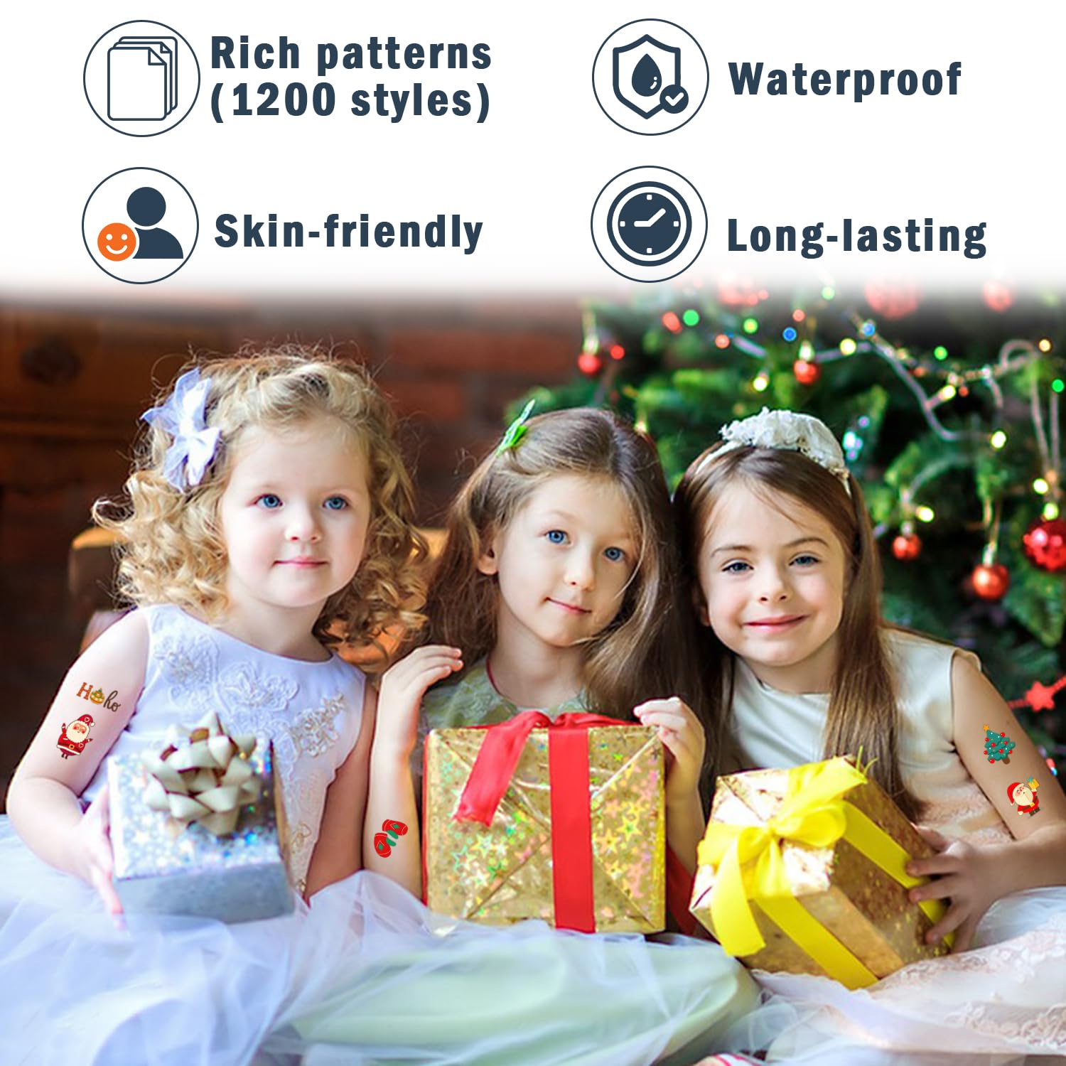 Partywind 112 hojas (1200 estilos) tatuajes temporales para niños para regalos de Navidad, suministros de fiesta de Navidad, regalos de vacaciones,