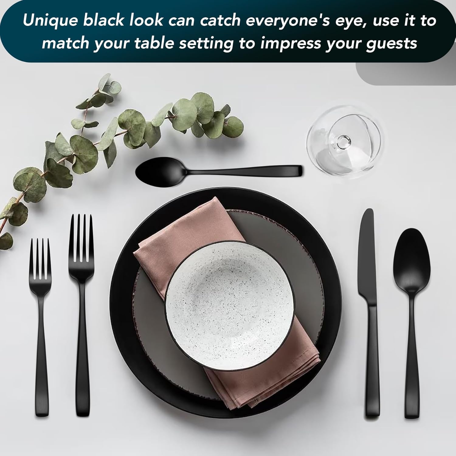 Juego de cubiertos negros mate, 40 piezas de acero inoxidable de alta calidad para 8, juego de cubiertos mate, juegos de utensilios de cocina negros