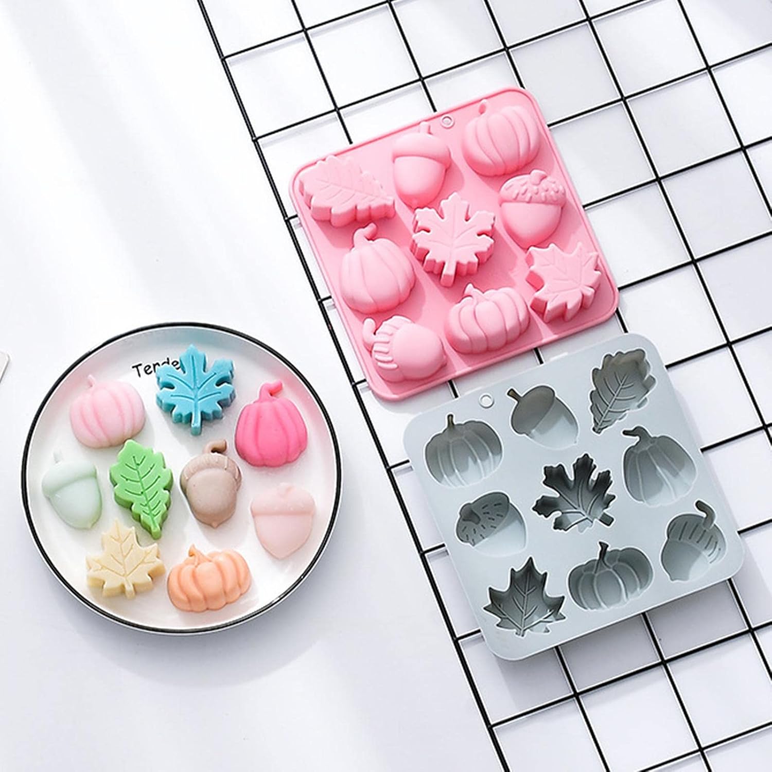Molde de silicona de hoja de arce, 12 piezas de moldes de fondant de otoño otoñal, moldes de resina de calabaza 3D, moldes de fundición epoxi con