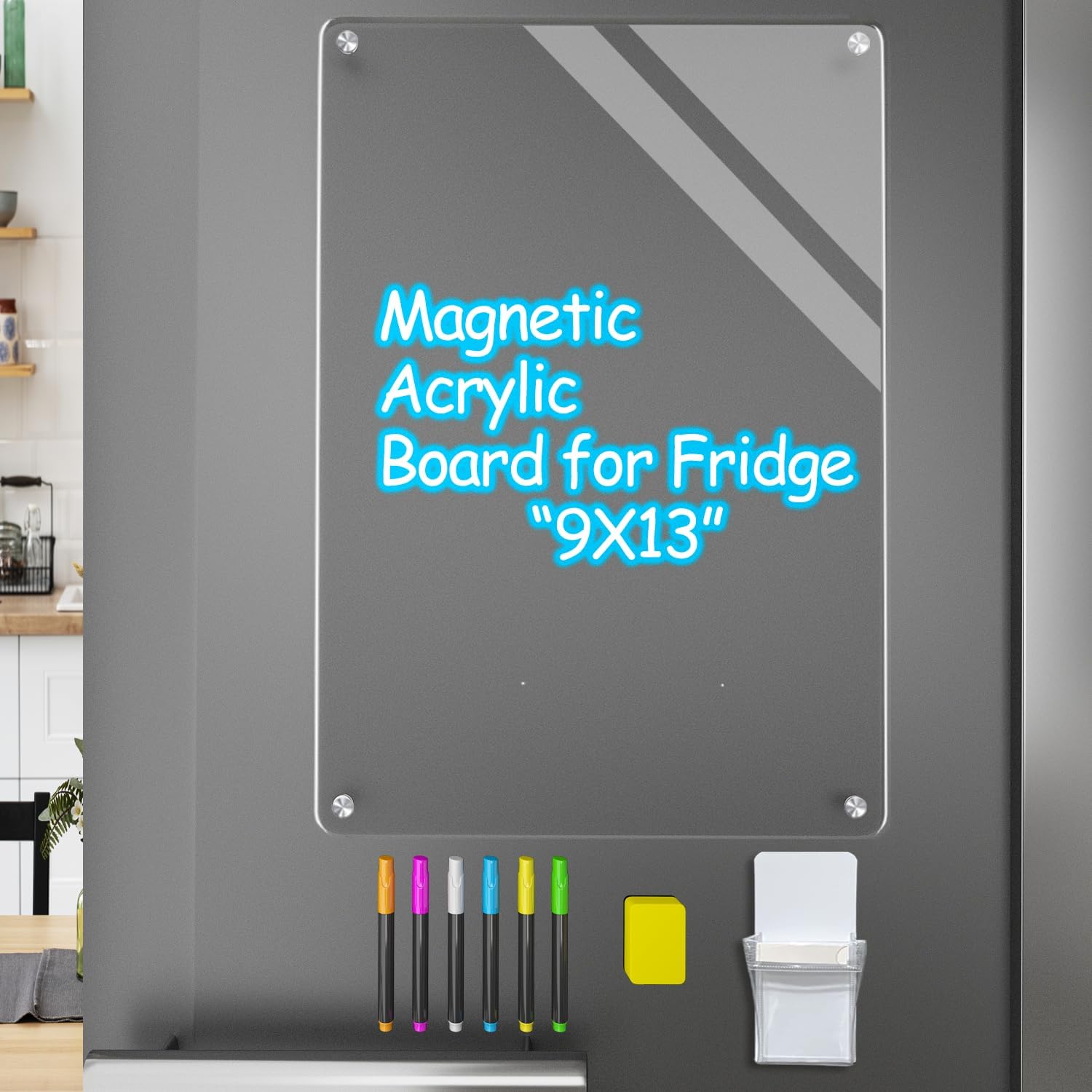 Pizarra acrílica de borrado en seco de 9 x 13 pulgadas para refrigerador, pizarra magnética transparente de borrado en seco para refrigerador,