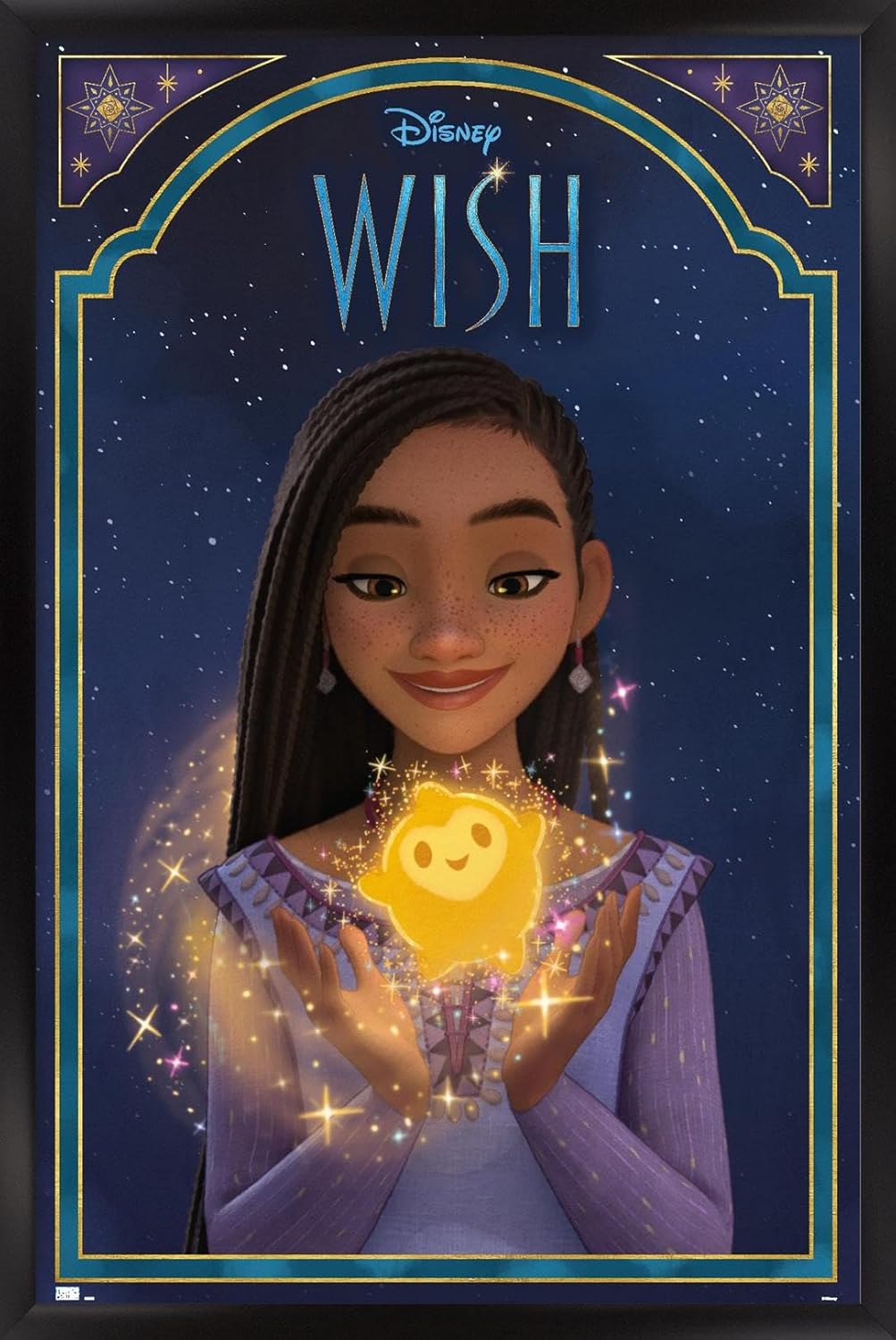 Trends International Disney Wish – Póster de pared Asha & Star, 14.72 x 22.37 pulgadas, versión enmarcada en negro
