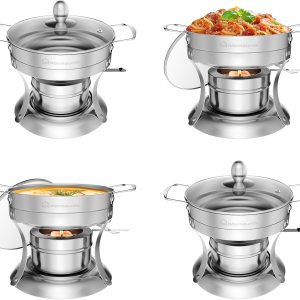 WARMOUNTS 1QT – Juego de 4 platos para bufé, olla caliente individual Shabu individual, acero inoxidable, tapa de vidrio, mini platos redondos para WARMOUNTS 1QT – Juego de 4 platos para bufé, olla caliente individual Shabu individual, acero inoxidable, tapa de vidrio, mini platos redondos para