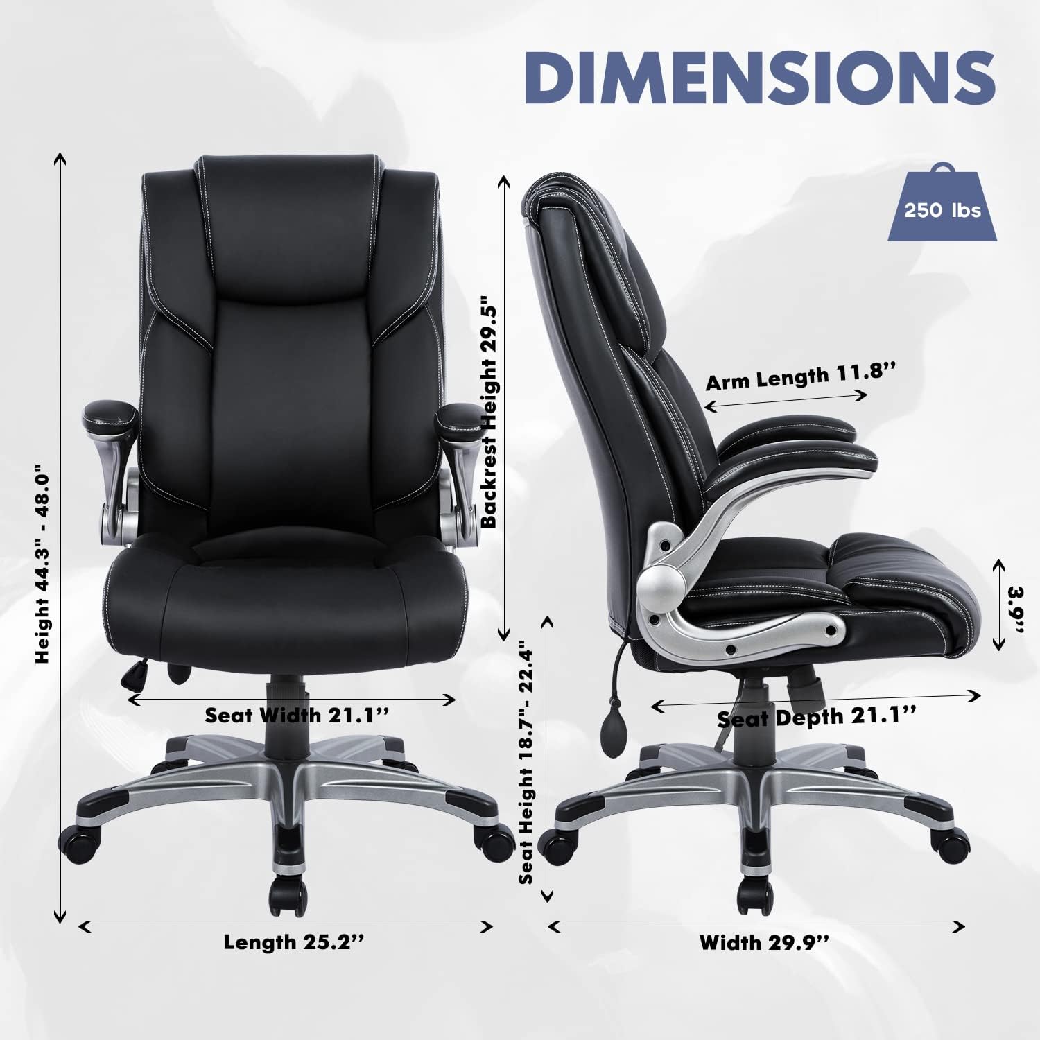 Silla de oficina ejecutiva de respaldo alto, silla ergonómica de cuero para computadora con brazos abatibles acolchados, bloqueo de inclinación