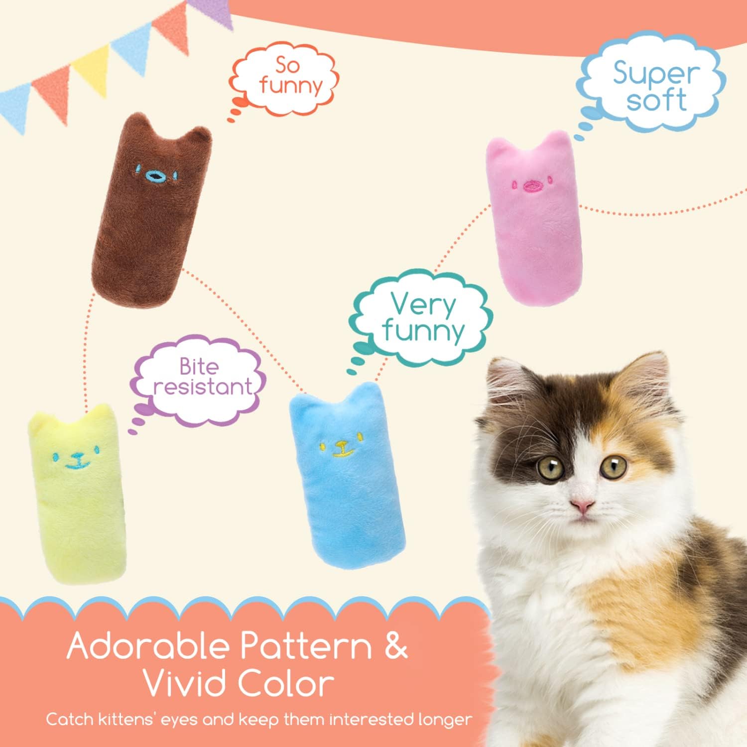 Nobleza Juguetes de gatito para gatos de interior, paquete de 4 juguetes masticables para dentición de gatos con papel arrugado, juguete interactivo