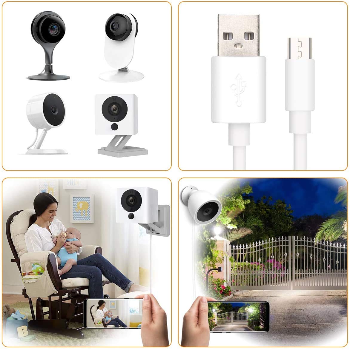 Cable de alimentación USB de 25 pies para cámara inalámbrica de seguridad para el hogar, cámara Kasa, cámara Wyze, YI Cloud, Nest Cam, Netvue, Furbo