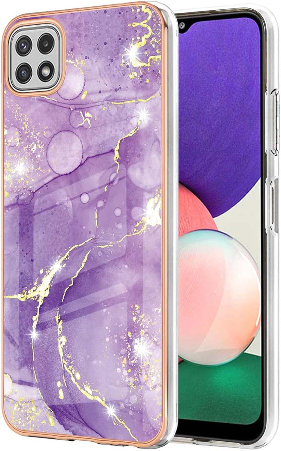 Monwutong Funda delgada para Samsung Galaxy A22 5G (no 4G), diseño de mármol brillante IMD para niñas, lente de cámara y cubierta protectora de