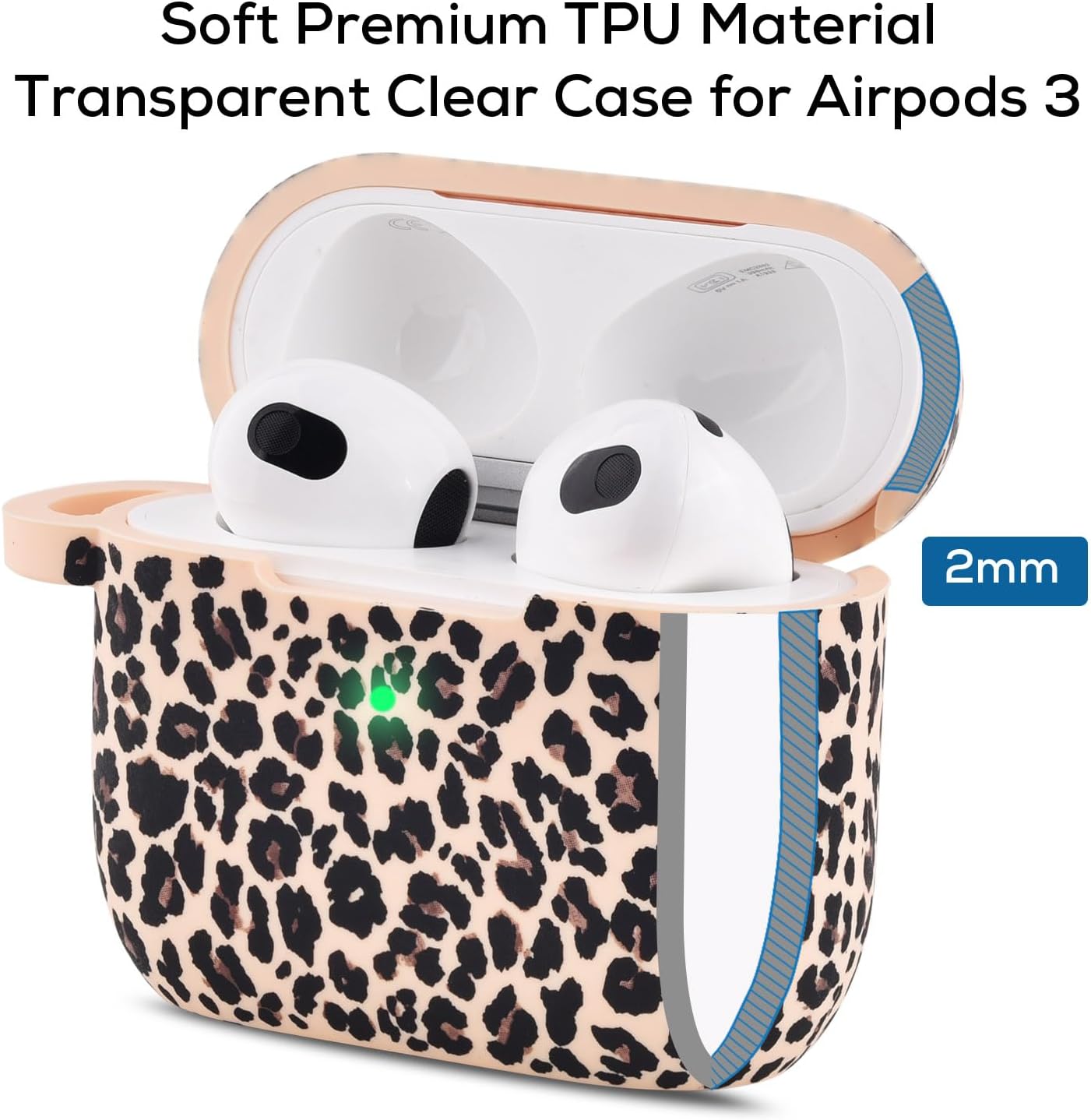 Funda compatible con AirPods de tercera generación para mujeres y niñas, funda transparente para AirPods 3 con llavero de piel dura y linda para