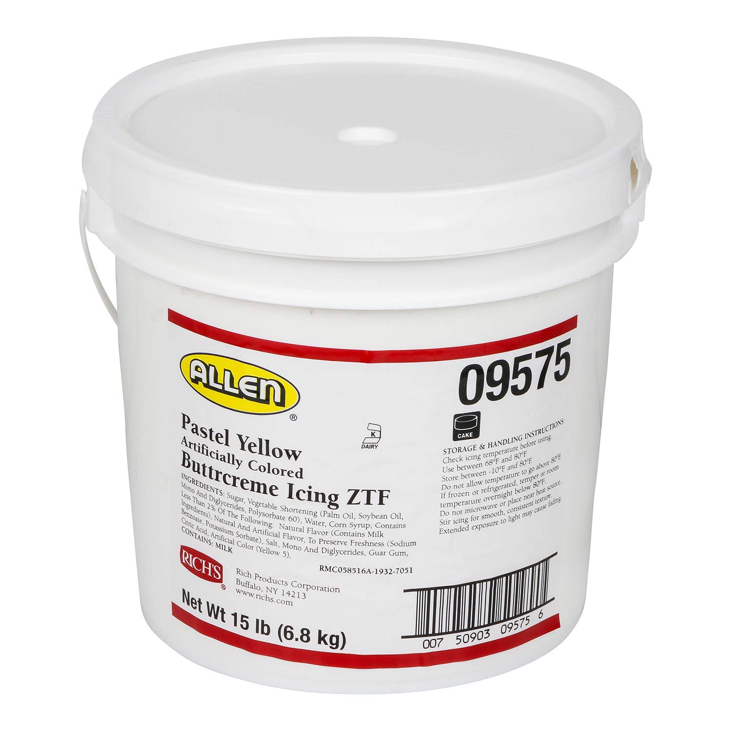 Rich’s JW Allen Glaseado de Buttrcreme prebatido ZTF, amarillo pastel, 15 libras