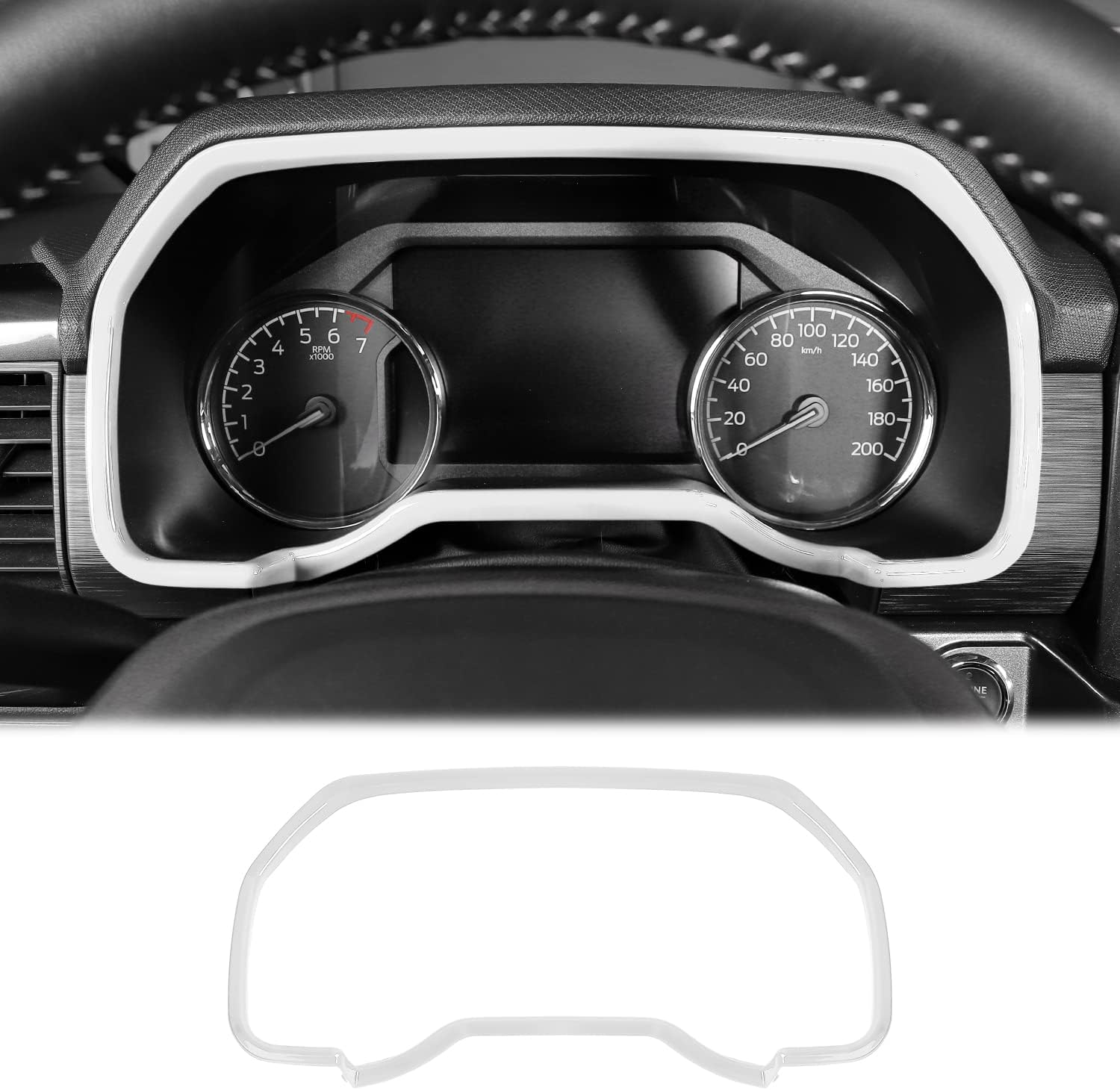Voodonala Cubierta de anillo para Ford F150 2021 + tablero de instrumentos para Ford F150 2021 2022 Lightning (ABS, 1 unidad, blanco)