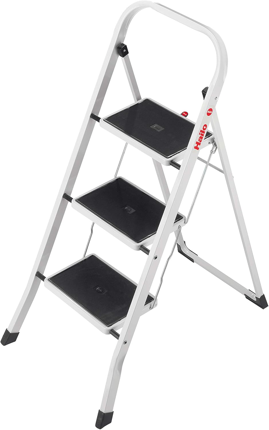 Hailo K20 StandardLine – Escalera plegable con dos escalones anchos y alfombrillas antideslizantes, altura de trabajo de hasta 8.07 pies, peso 10.58