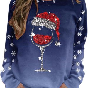 SNKSDGM Sudaderas de manga larga con gráficos navideños para mujer, cuello redondo, holgados, camisetas SNKSDGM Sudaderas de manga larga con gráficos navideños para mujer, cuello redondo, holgados, camisetas