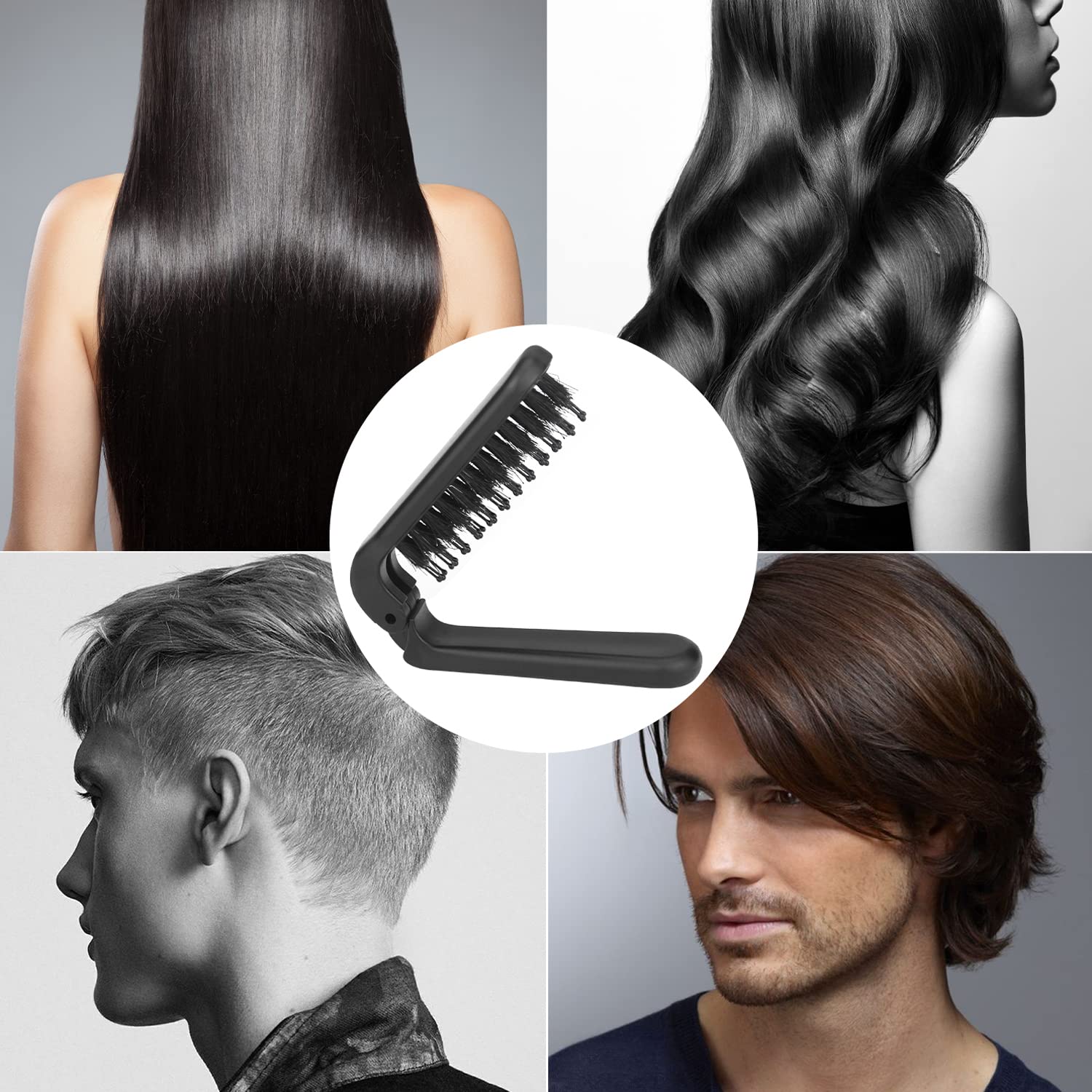 2 cepillos de pelo plegables de viaje, cepillo portátil plegable de cerdas de jabalí para cabello fino y grueso, mini cepillo de pelo para hombres,