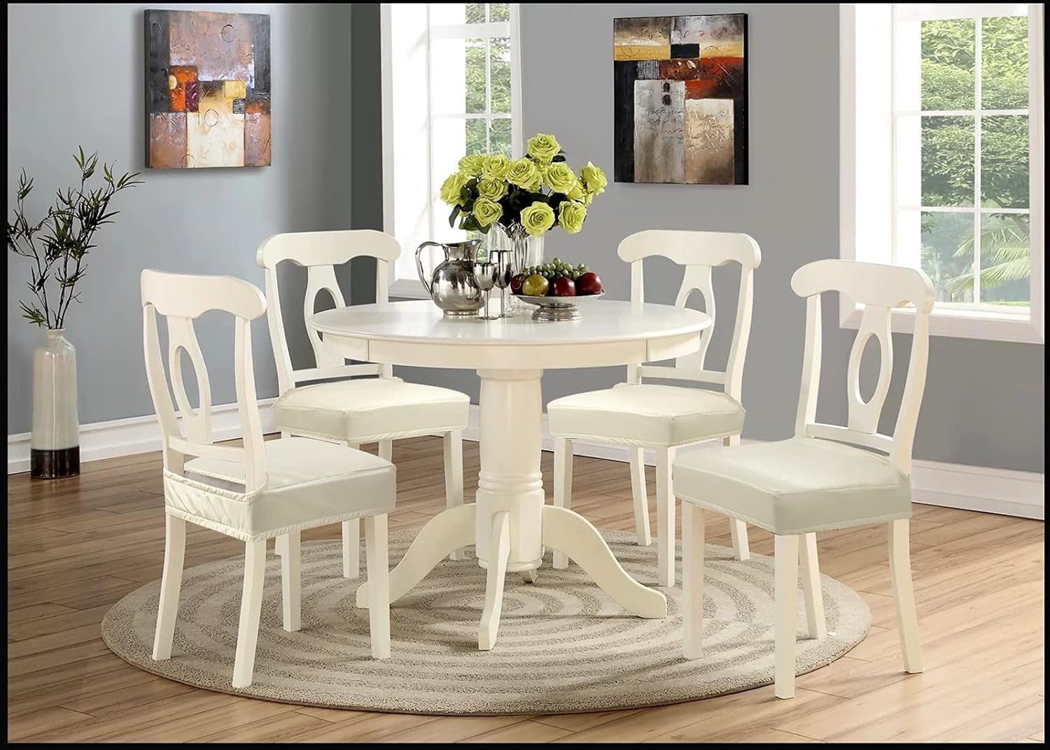 YISUN Fundas para sillas de comedor, de piel sintética sólida, impermeable y a prueba de aceite, elásticas para sillas de comedor (beige, 4 juegos)