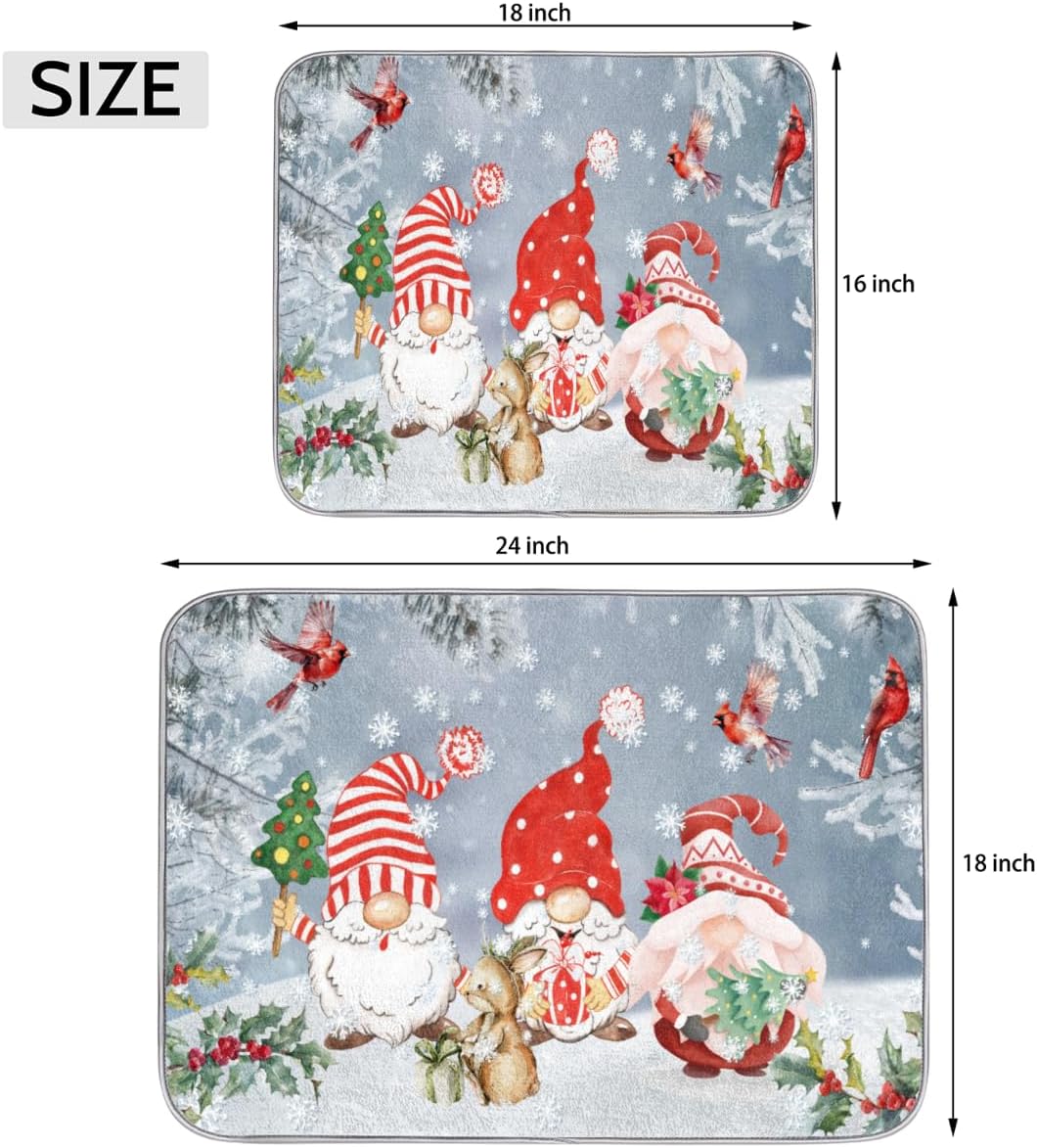 Tapete de secado de platos de Navidad, gnomos de invierno, almohadilla de secado de platos para encimera de cocina, tapete escurridor de platos