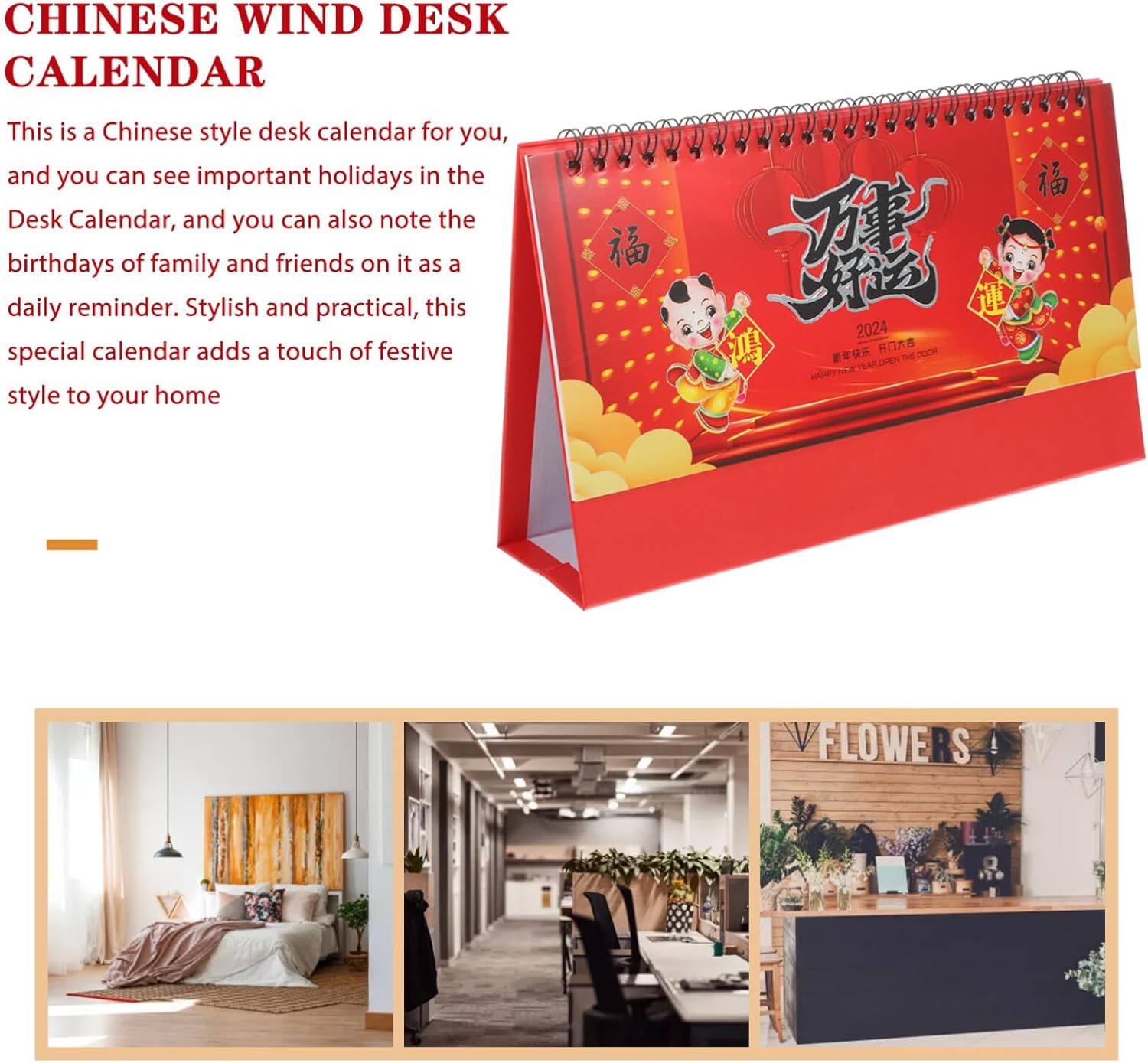 NUOBESTY Calendario chino de escritorio 2024, calendario del año del dragón, calendario de escritorio chino lunar en espiral, calendario para