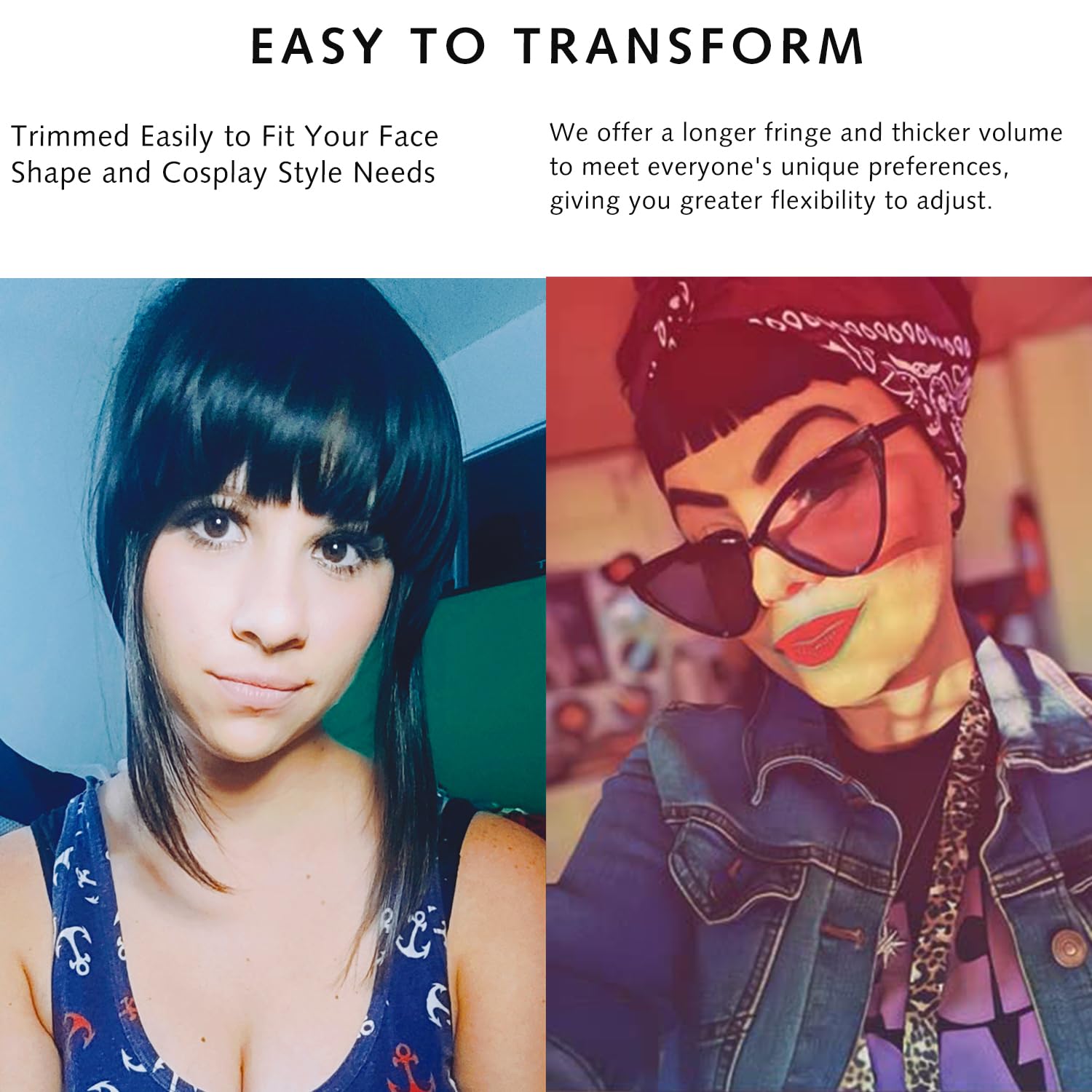 EMERLILY Extensiones de cabello con clip, de cara frontal plana, flequillo, con sienes, piezas de pelo sintético para mujer