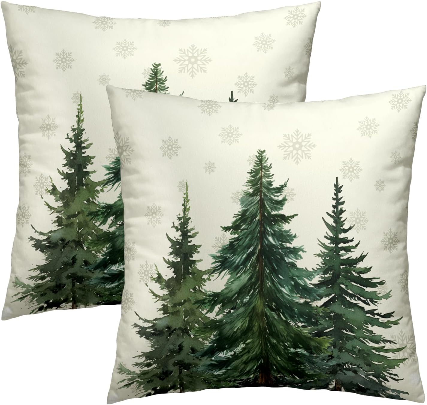 Juego de 2 fundas de almohada de bosque de pinos de 22 x 22 pulgadas, color verde nieve, cedro y abeto beige, fundas decorativas de invierno para